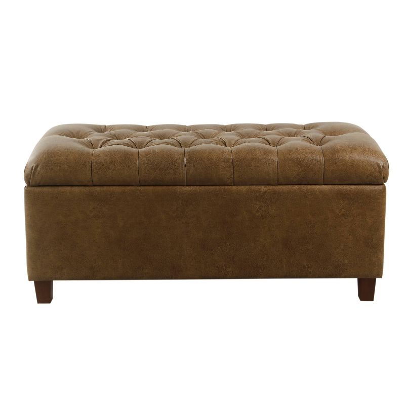 Ainsley Button Tufted Storage Bench Faux Leather Light Brown - HomePop