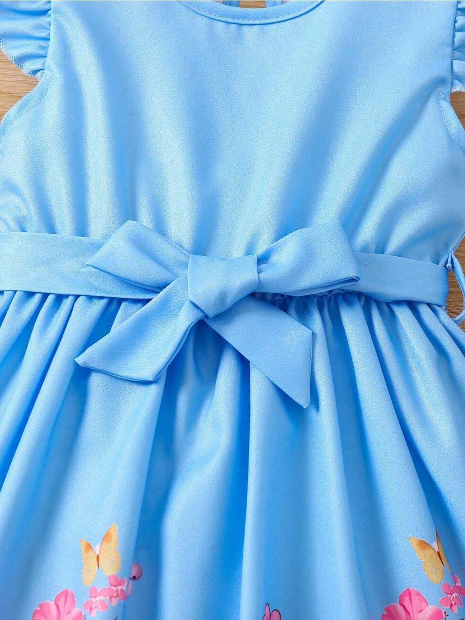 Bolly Lounge Girls Sky Blue & Pink Floral Dress