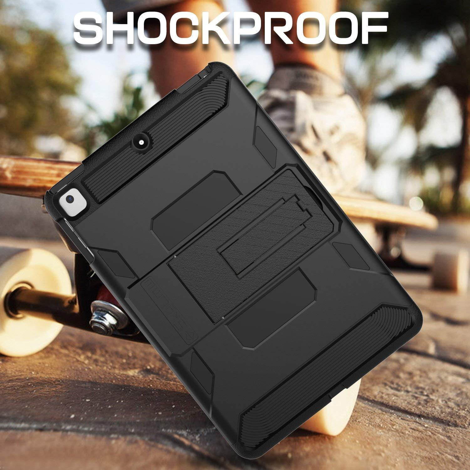 SKYLMW Case iPad 9.7 2018, SKYLMW [Heavy Duty] Three Layer Hybrid Shockproof Full-Body Protective Case Cover with Kickstand for iPad Air,iPad Air 2,iPad Pro 9.7,iPad 9.7 2017/2018 Release, Black