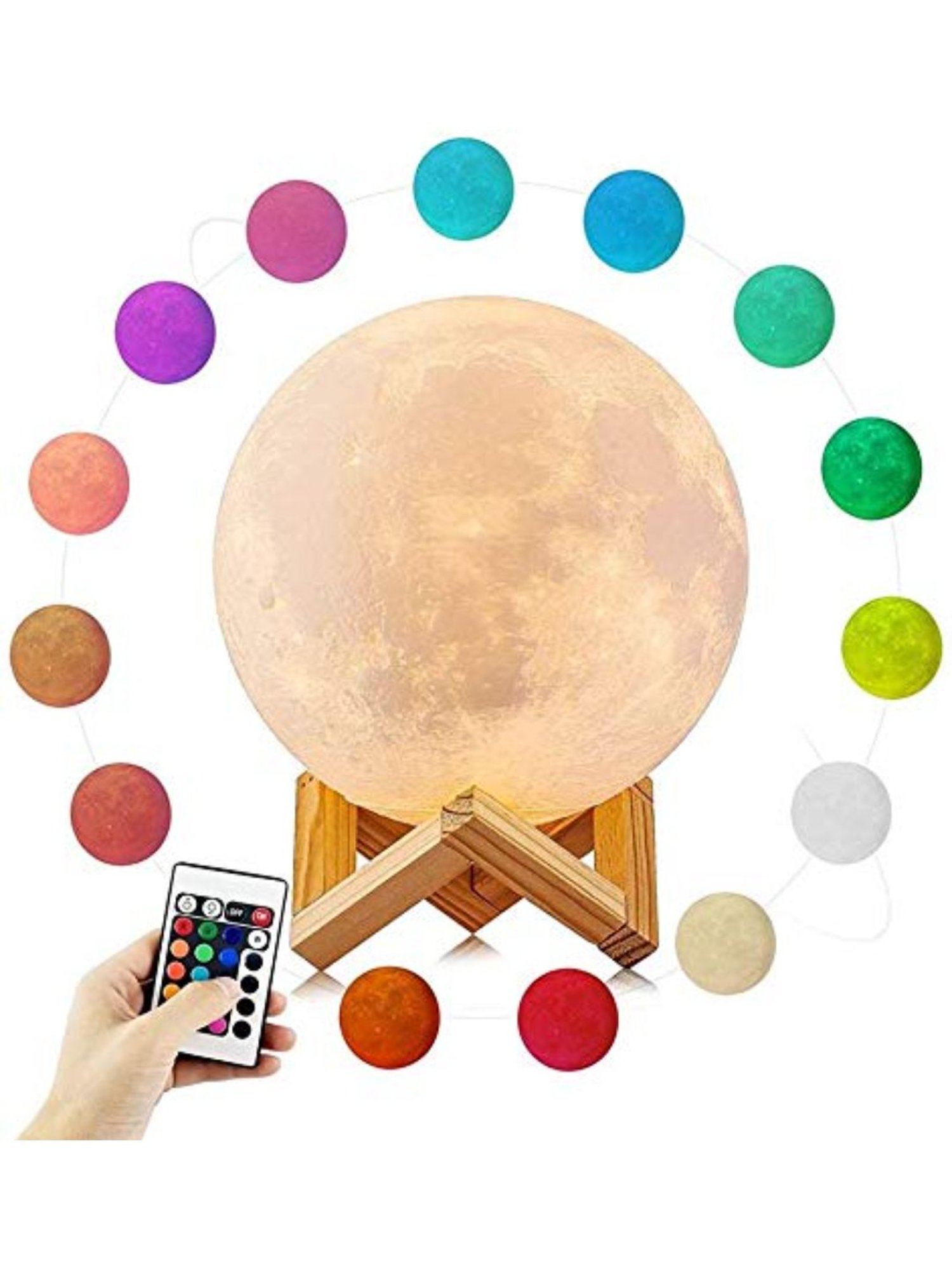 XERGY 15 Cm 3D Moon Lamp, Remote & Touch Control Adjust Brightness With Wooden Stand (Multicolor)
