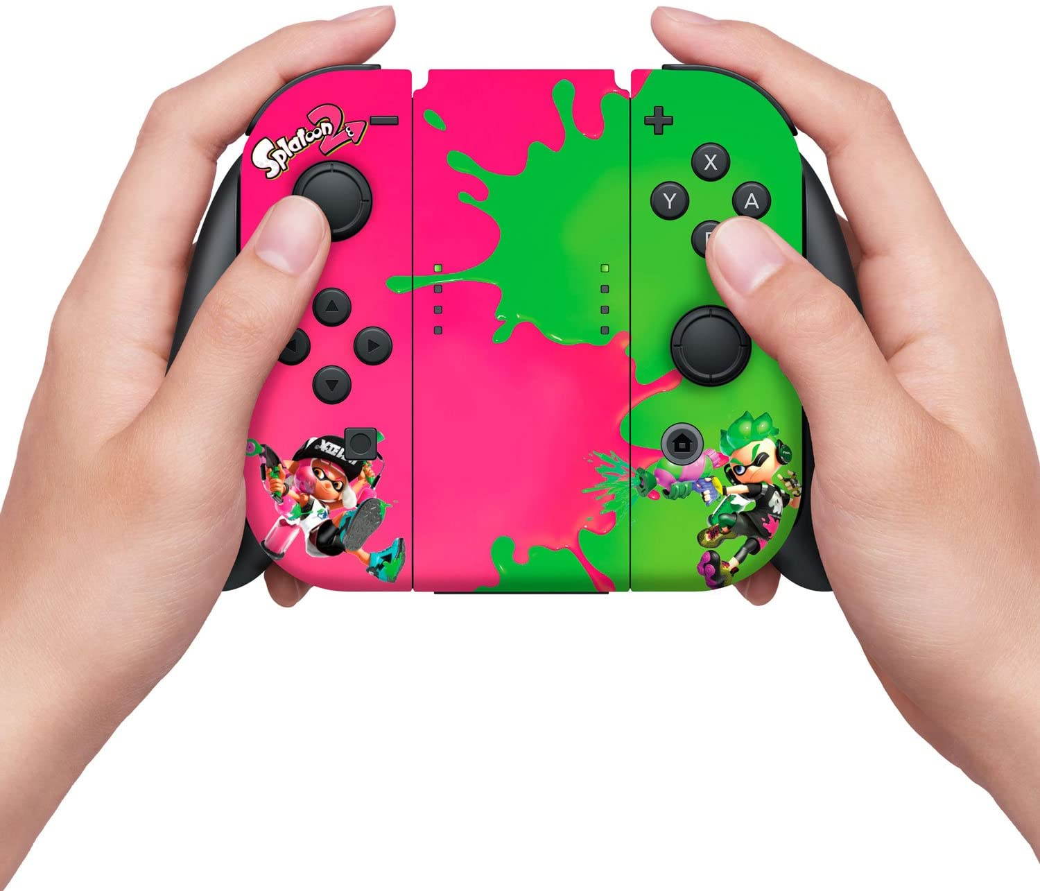 Controller Gear Nintendo Switch Skin & Screen Protector Set,  By Nintendo - Splatoon 2 "Pink Vs Green" - Nintendo Switch