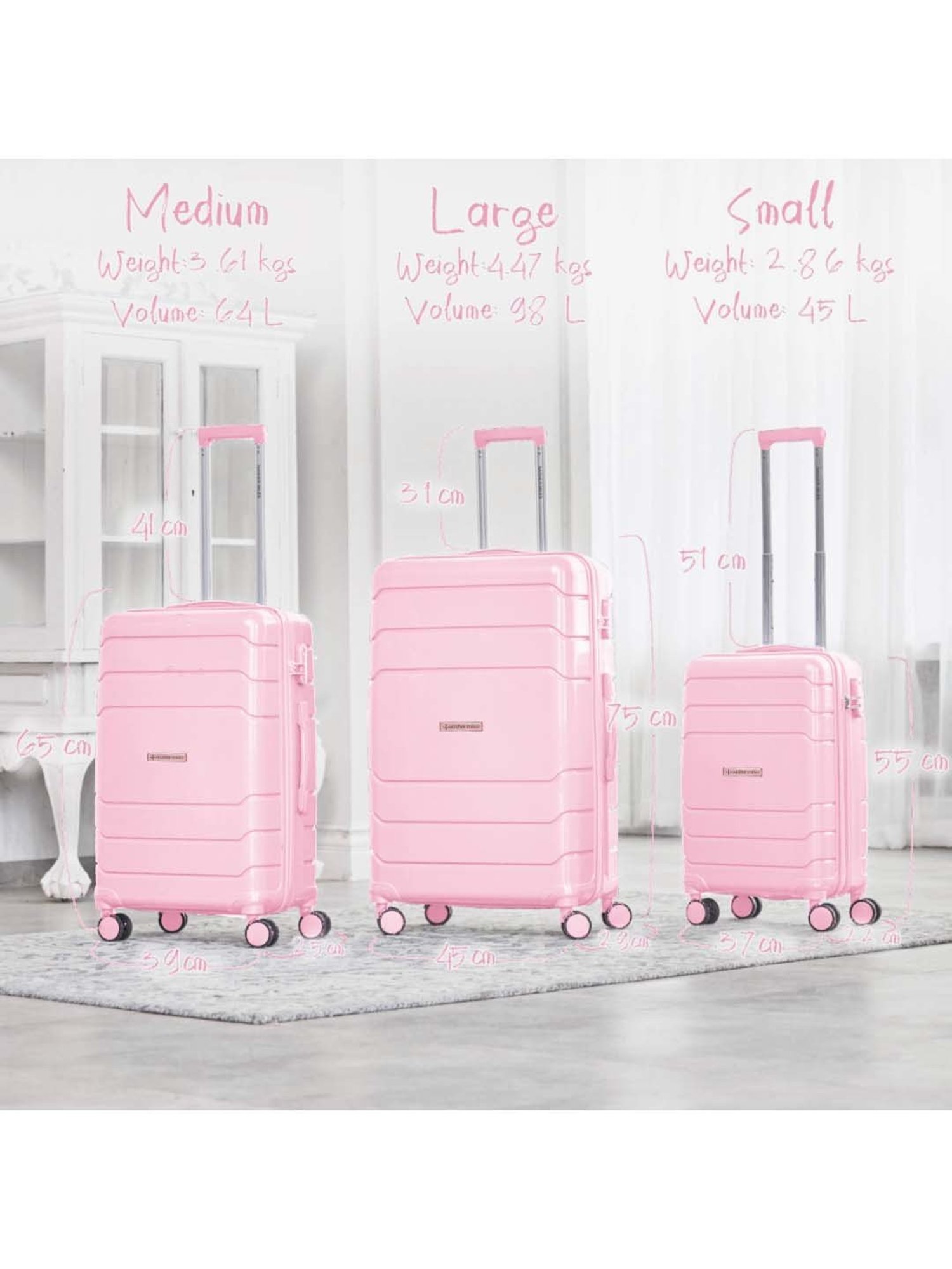 NASHER MILES Lisbon Hard Sided Polypropylene Check-In Luggage Bag Rose Pink 24 Inch|65CM Trolley Bag