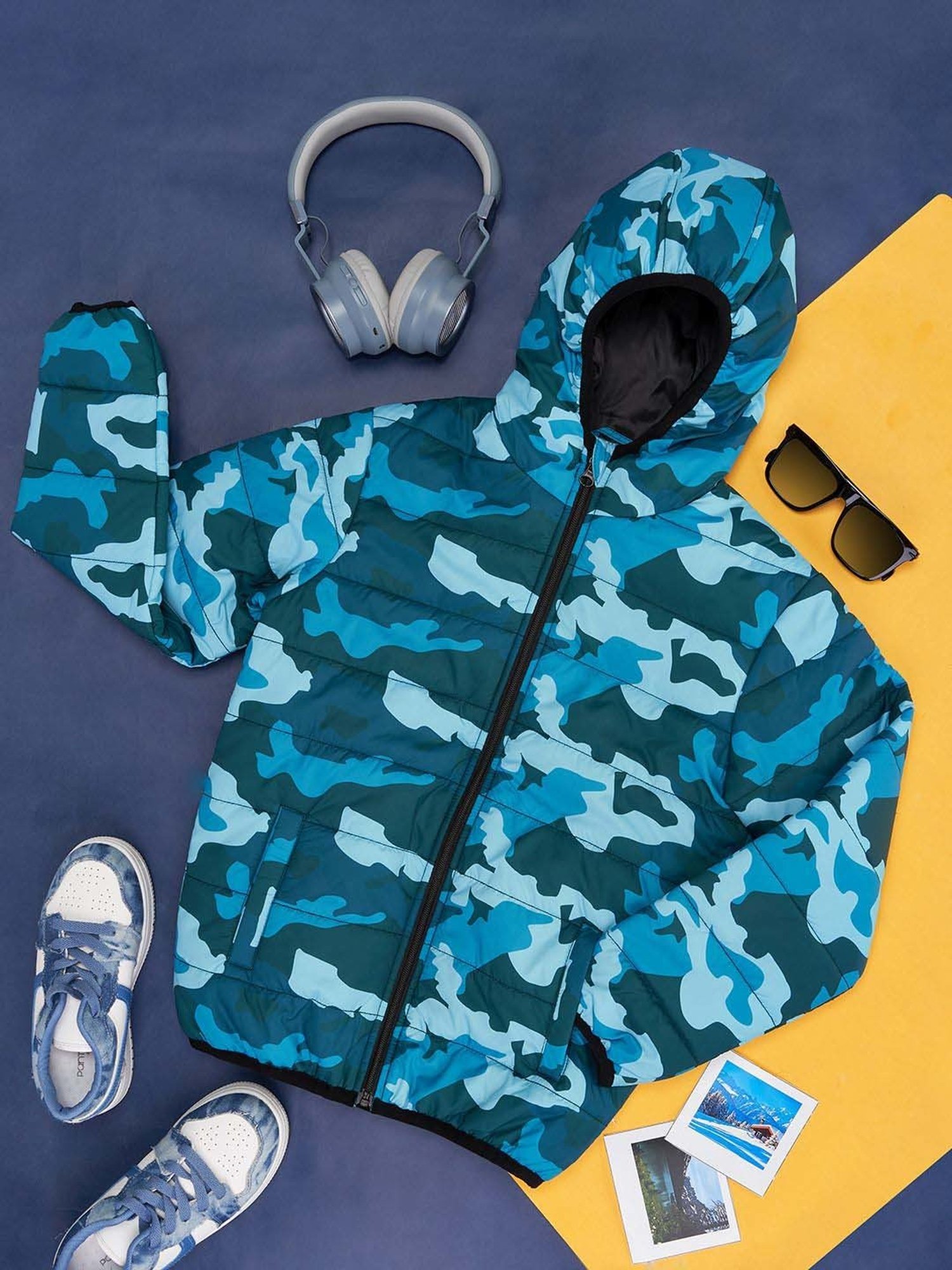 YU by Pantaloons Kids Blue Camouflage Full Sleeves Jacket