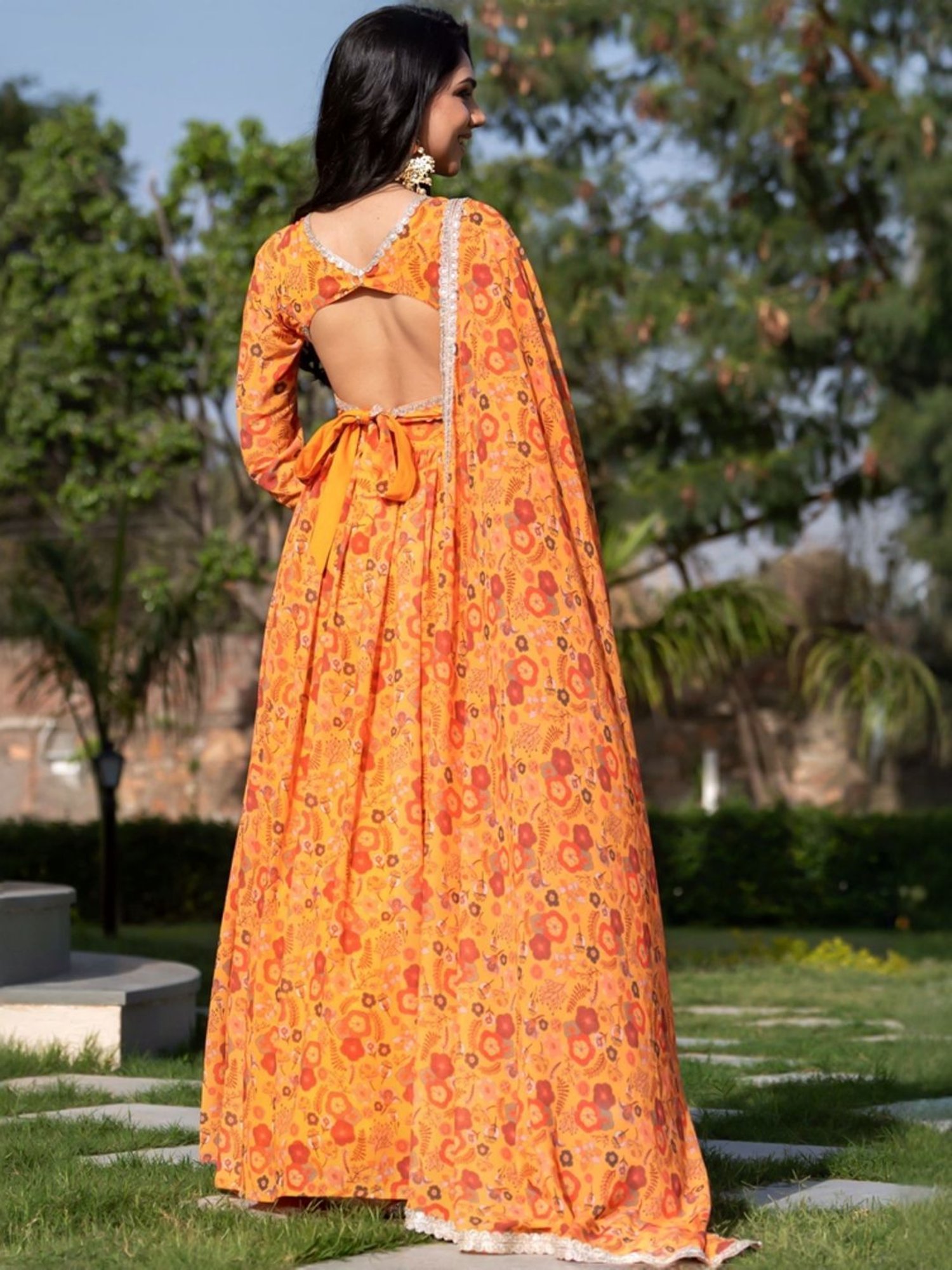 HOUSE OF JAMOTI Mustard Printed Lehenga Choli Set With Dupatta