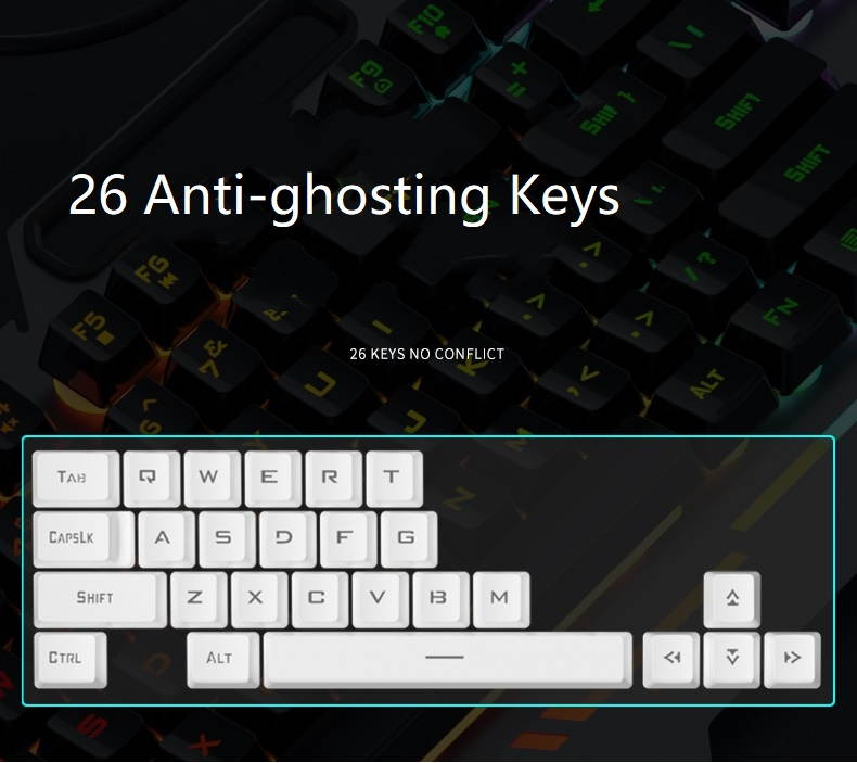 AULA F3010 Ergonomic Design Mechanical Feeling Gaming Keyboard  with Cool Backlit, 2400DPI Macro  Mouse and Gaming Headset Combo for Gaming and Office, 26 Non-conflicting Keys