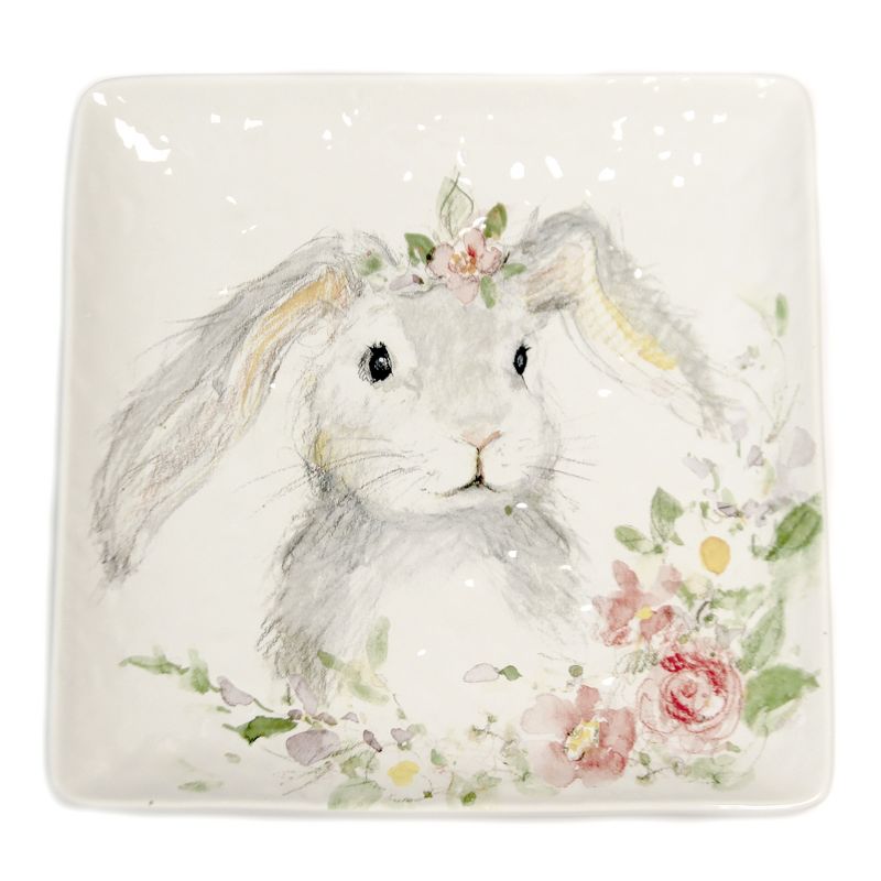 Tabletop 12.25" Sweet Bunny Square Platter Easter Spring Floral Plate Certified International  -  Serving Platters