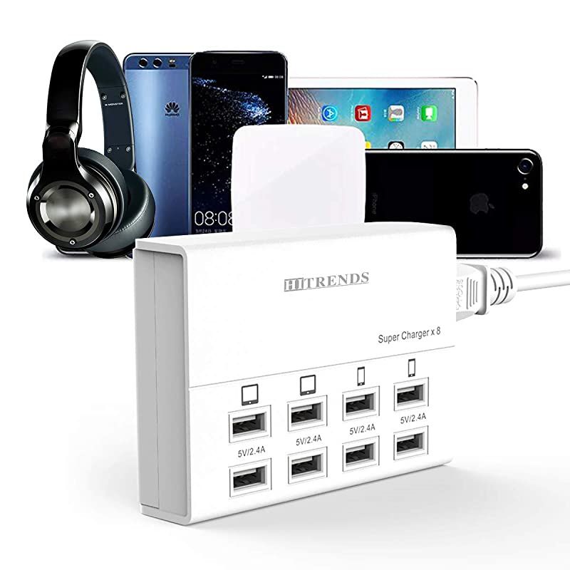 USB Charger  8 Ports Charging Station 50W10A Multi Port USB Charging Hub for Multiple Devices 5ft Cord White