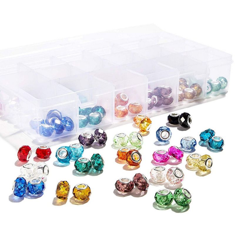 Genie Crafts Crystal Beads for Jewelry Making 144 Faceted Set with Storage Case, Arts and Crafts (18 Colors)