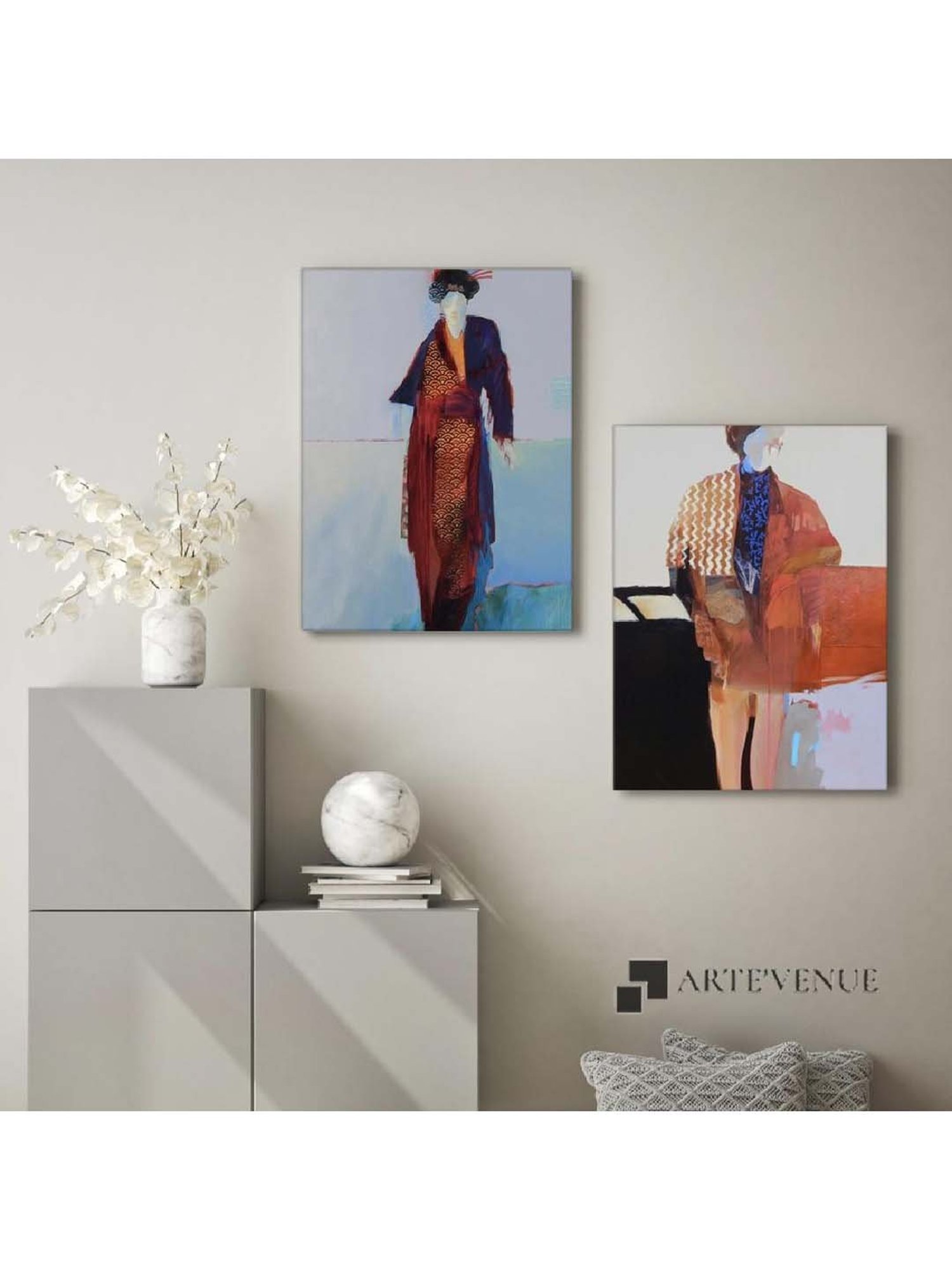 ARTE'VENUE Timeless Moment Orange & Blue Canvas Wall Arts - Set of 2 (10 X 13 inch Each)