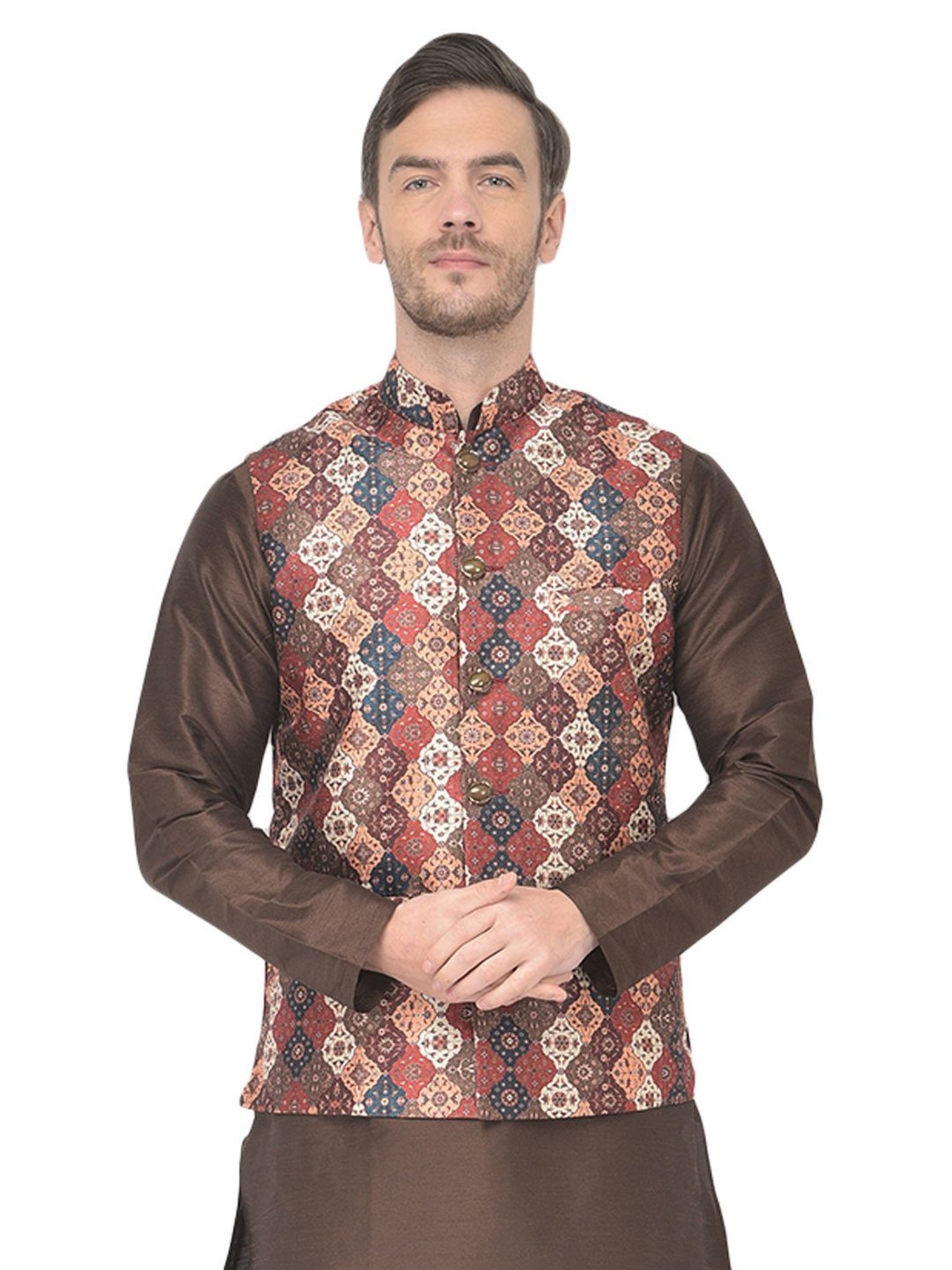 SG LEMAN Multi Regular Fit Printed Nehru Jacket