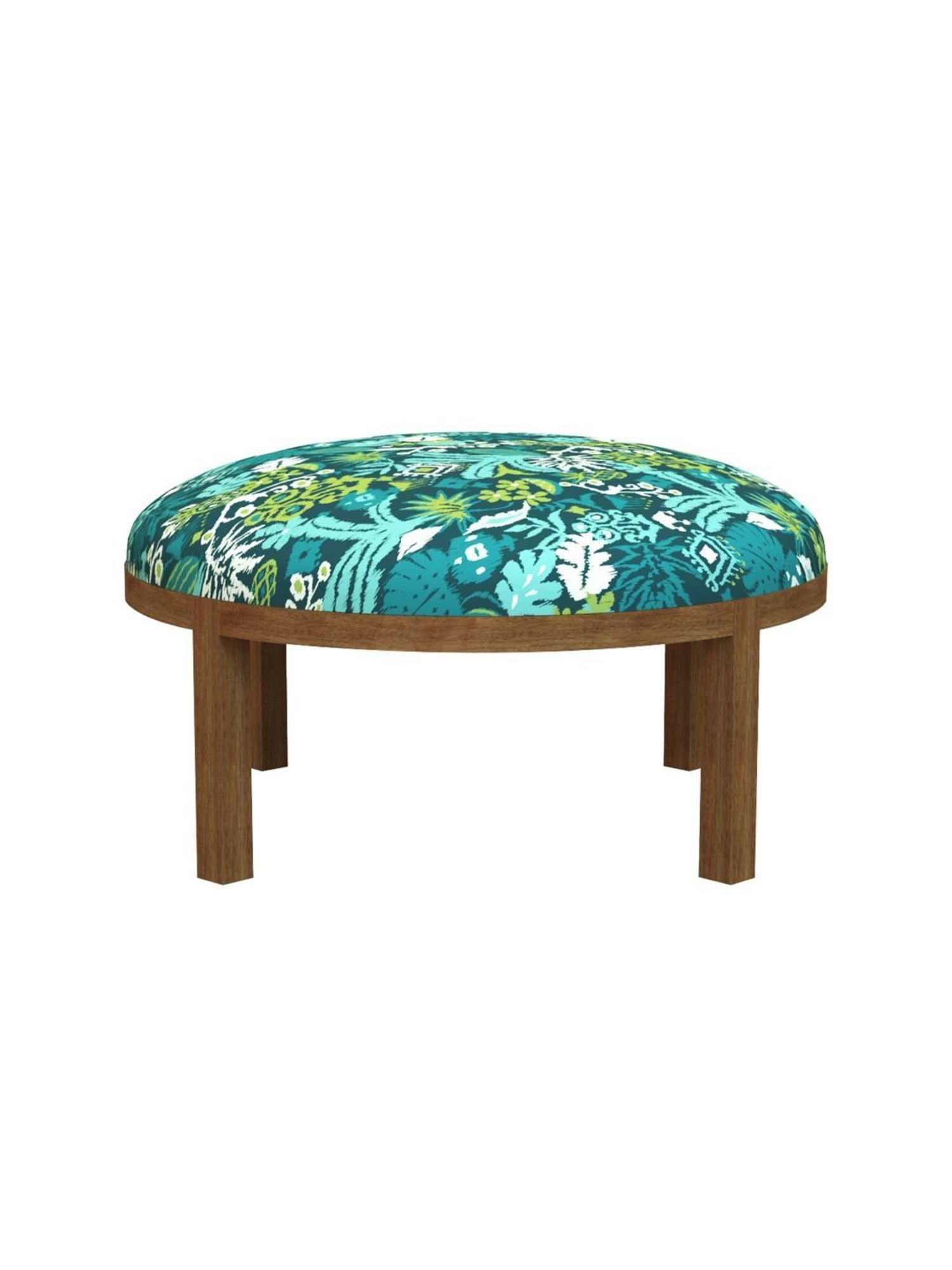 Chumbak Bohemian Tropical Ikat Green Sheesham Wood Ottoman