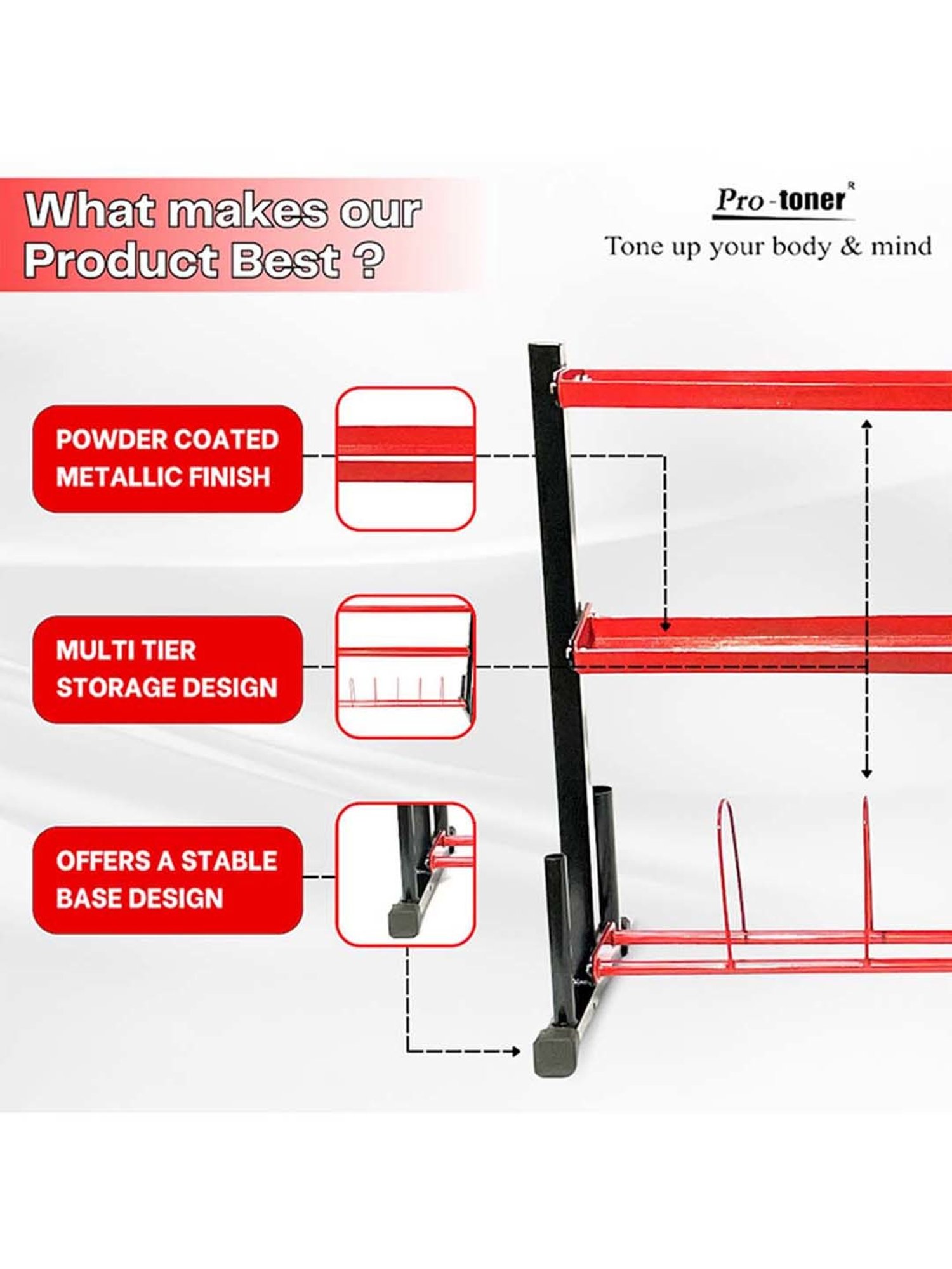 Protoner 5 in 1 Multipurpose Weight Rack (Red) Size - 121.9x33