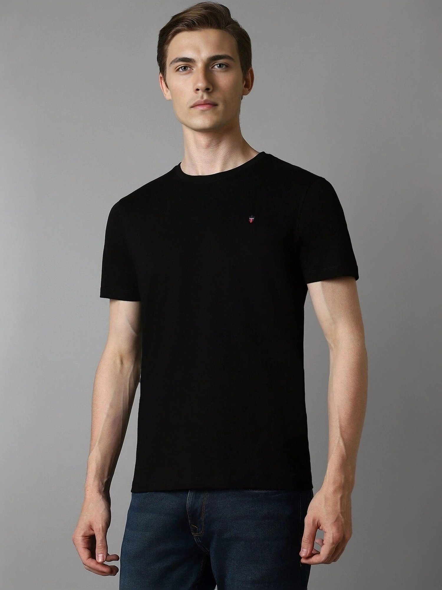 Louis Philippe Black Cotton Slim Fit T-Shirt