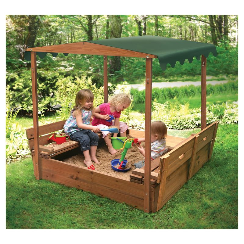 Badger Basket Covered Convertible Cedar Sandbox with Canopy and Two Bench Seats