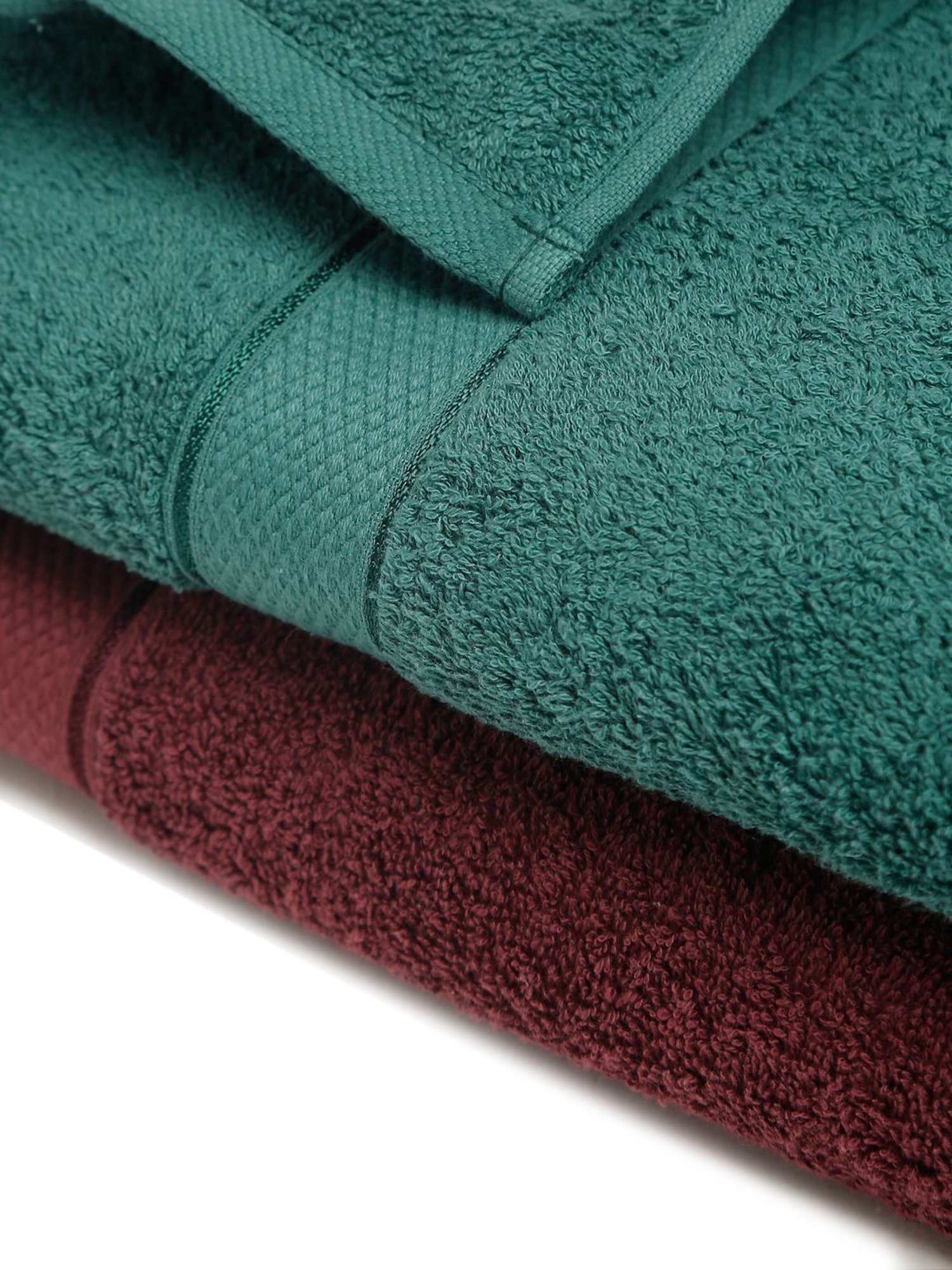 Creeva Wine & Dark Green 525 GSM Cotton Bath Towel Set of 2