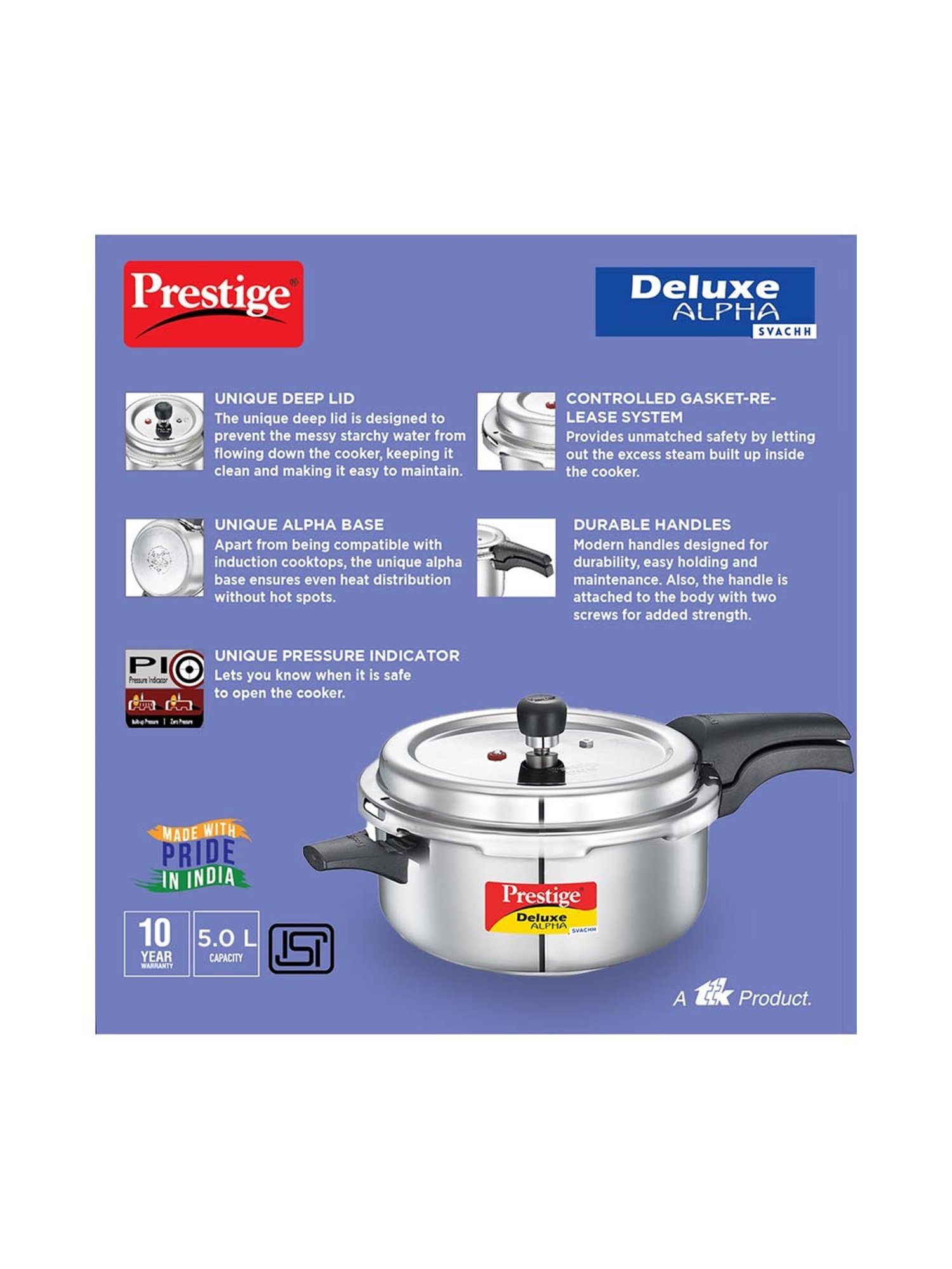 Pigeon Silver Stainless steel Pressure Cooker (10 L)