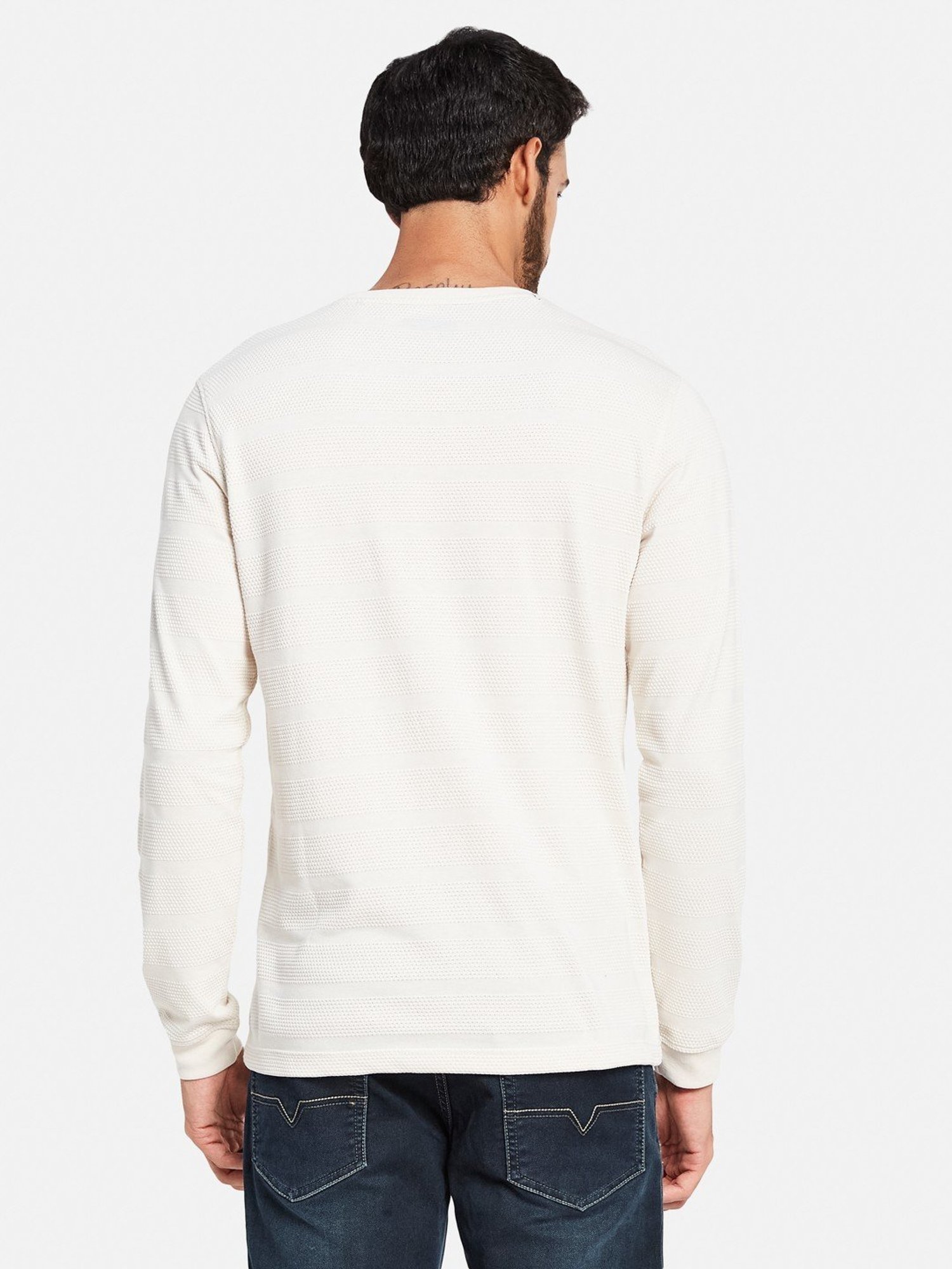 METTLE Cream Cotton Regular Fit T-Shirt