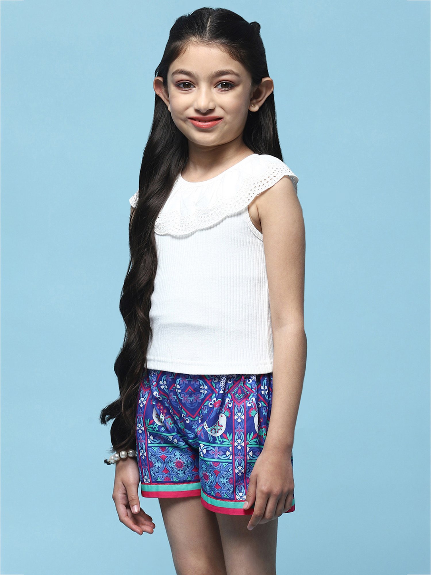 BIBA Girls White Solid Top