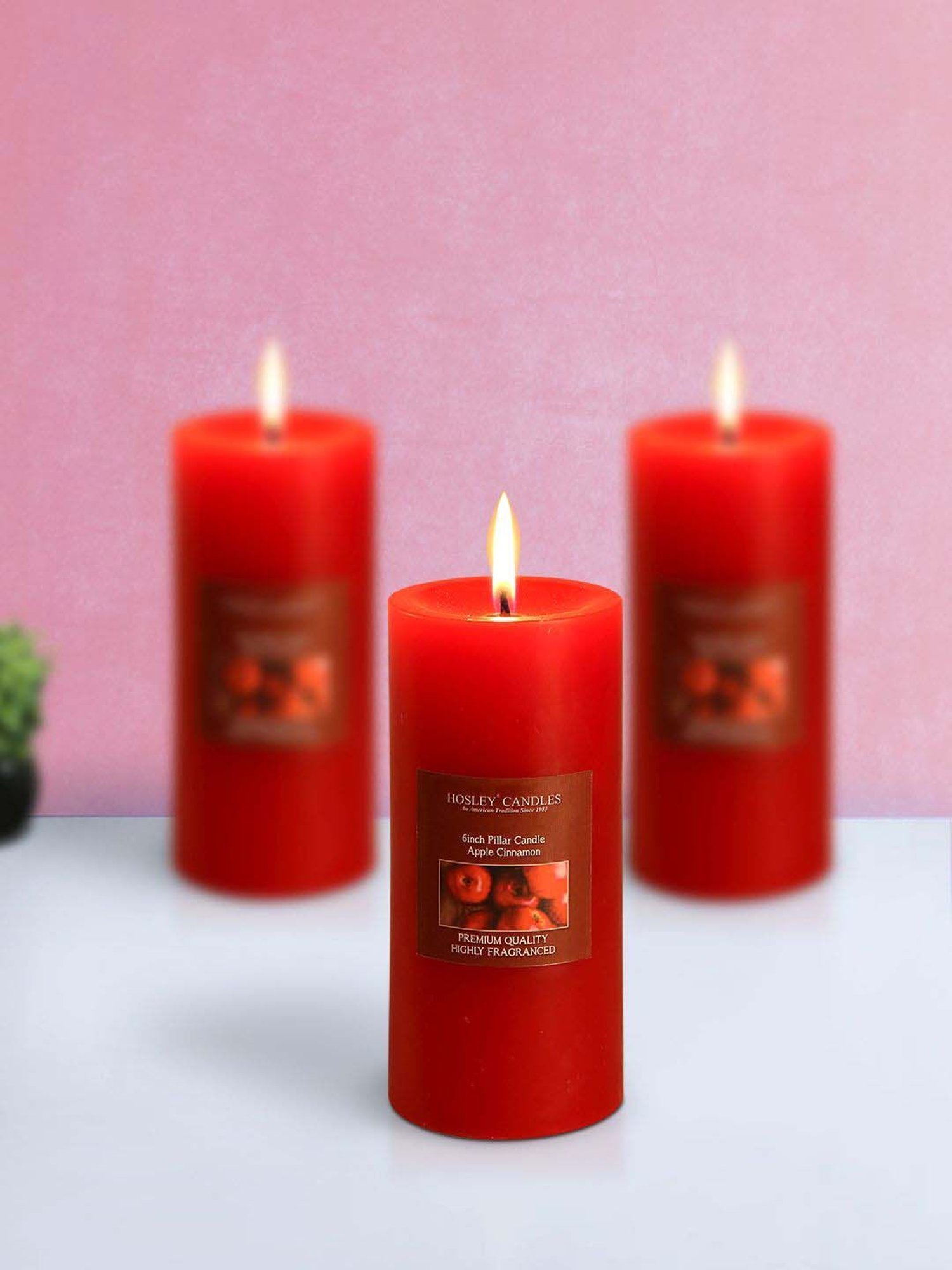 HOSLEY Red Wax Pillar Candle - Set of 3