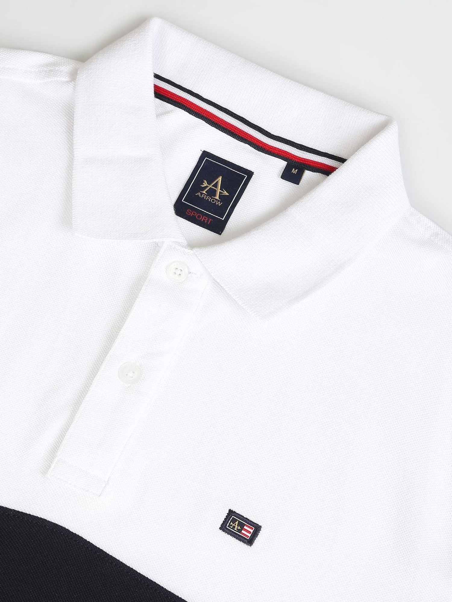 Arrow Sports White Cotton Regular Fit Colour Block Polo T-Shirt