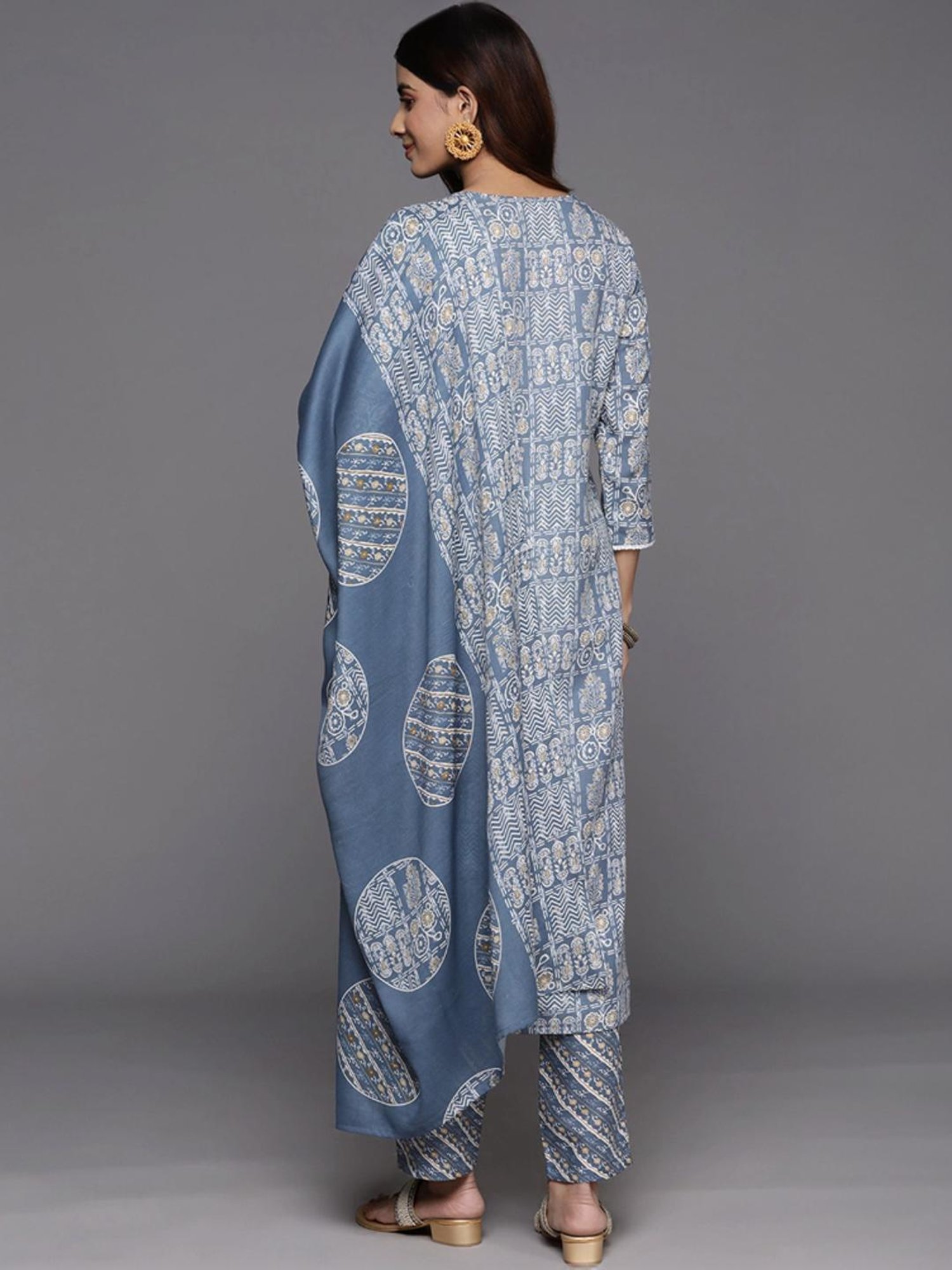 Varanga Blue Printed Kurta Pant Set With Dupatta
