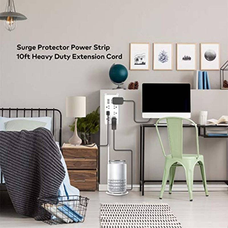 Surge Protector Power Strip Flat Plug, ETL Listed, TROND Wall Mountable Extension Cord Long 10ft, Low-Profile, 7 Widely-Spaced Outlets & 3 USB Ports, 1700 Joules, White
