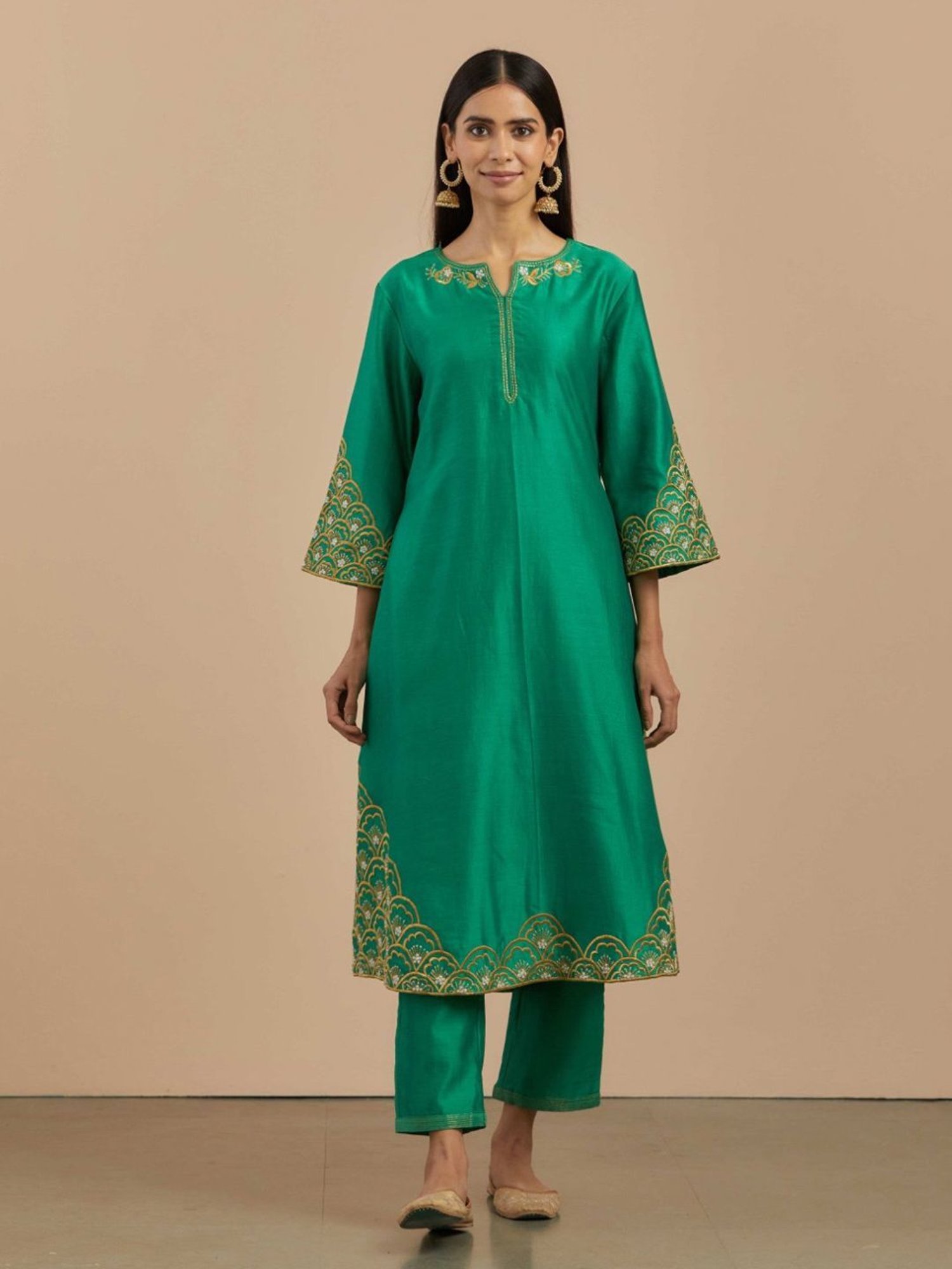 Priya Chaudhary Green Preet Embroidered Chanderi Silk Kurta