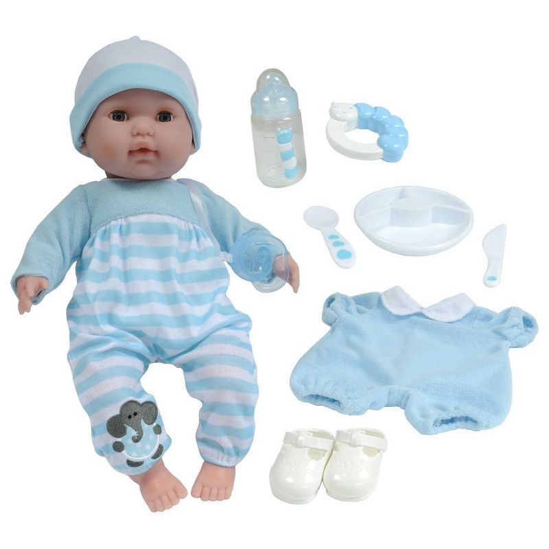 JC Toys Berenguer Boutique 10 Piece Gift Set Blue 15" Realistic Soft Body Baby Doll - Open/Close Eyes