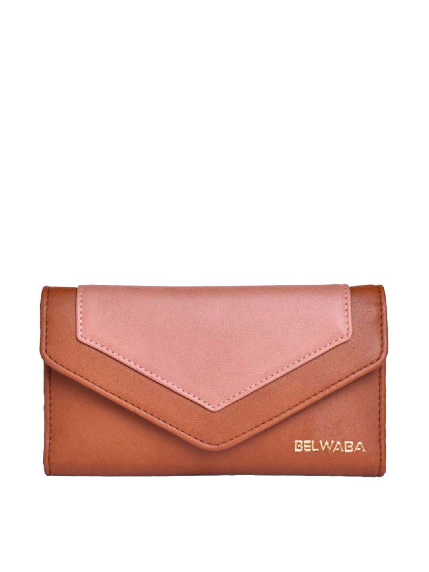 BELWABA Tan Color Block Tri-Fold Wallet for Women
