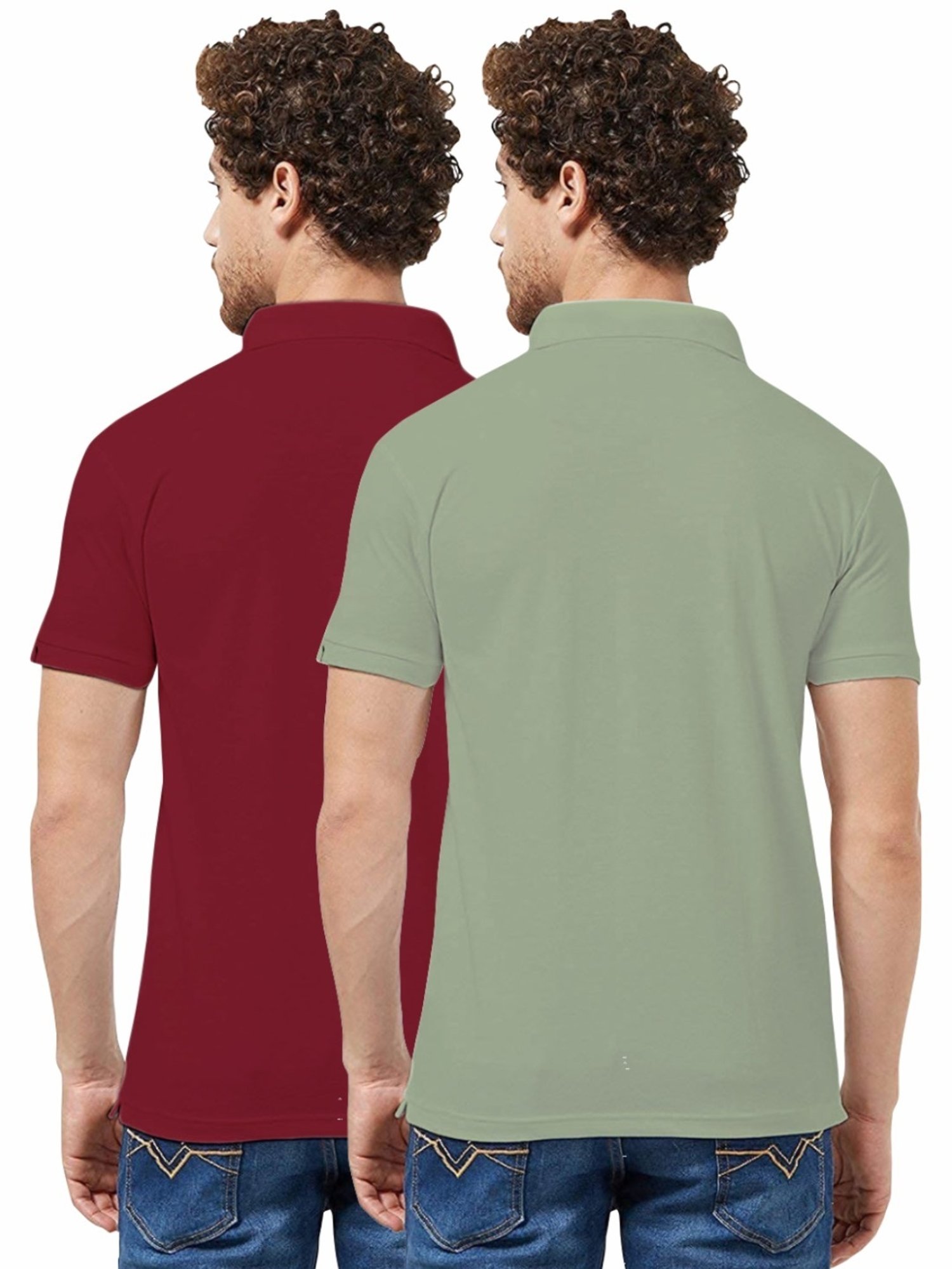 Tab91 Maroon & Sage Regular Fit Printed Polo T-Shirts
