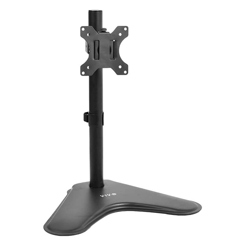 Single Monitor Stand Freestanding VESA Steel Mount Base Riser fits 13 to 32 inch Screens Adjustable Height Tilt Swivel Rotation STANDV001H