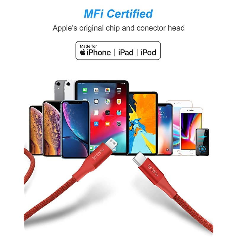 USB C to Lightning CableMFi Certified 66ft Lightning to USBC Fast ChargingSync Cable Compatible with iPhone 1111 Pro11 Pro MaxXSXS MaxXRX8 PlusiPad MiniAirpods Coral1Pack