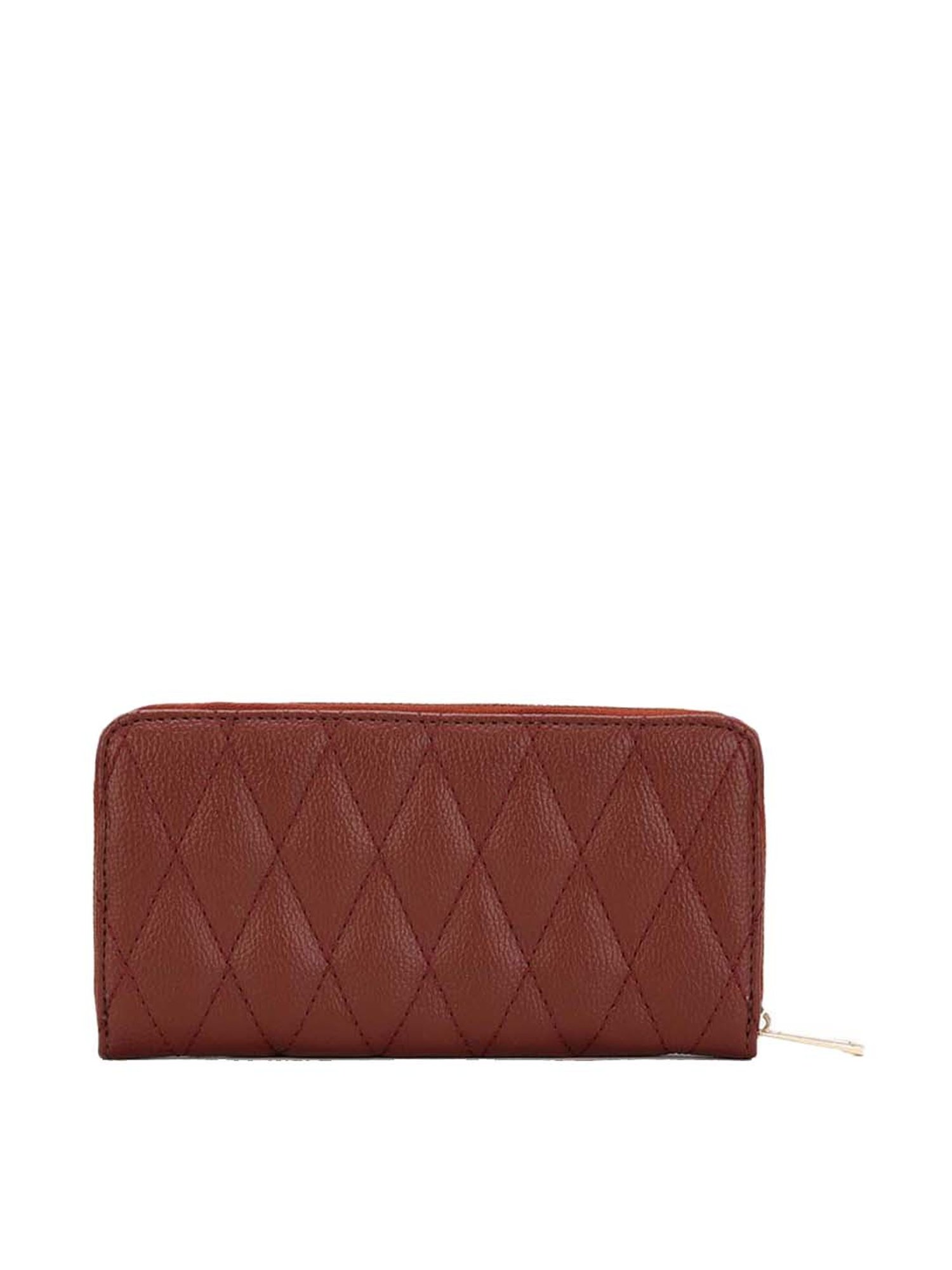 KLEIO Brown Quilted Zip Around Wallet for Women