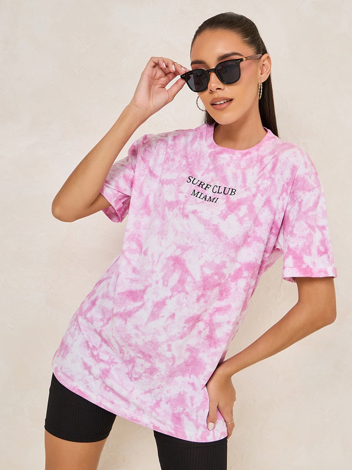Styli Pink Graphic Print Oversized T-Shirt