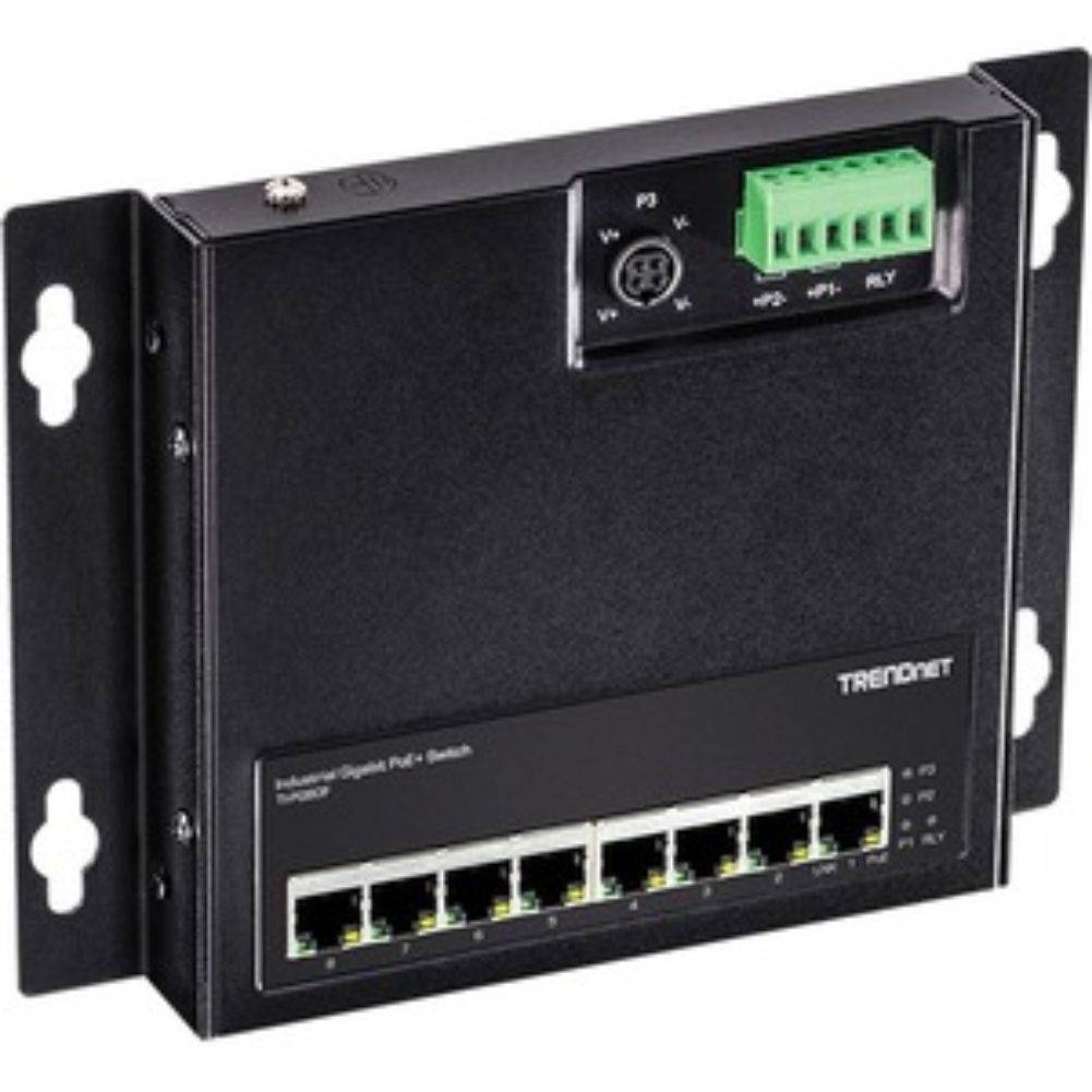 TRENDnet 8-Port Industrial Gigabit PoE+ Wall-Mounted Front Access Switch