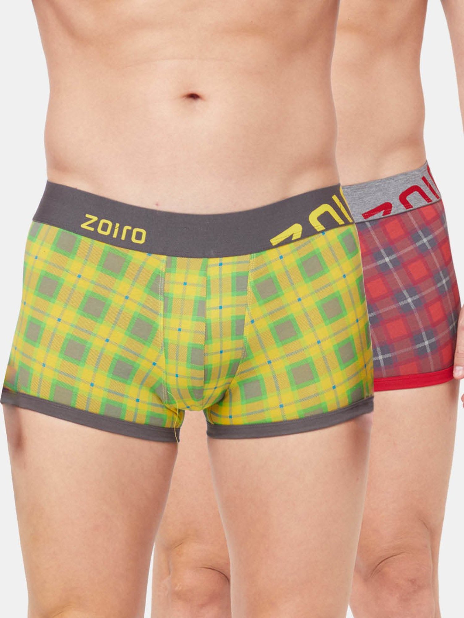 Zoiro Sulphur & Chinese Red Regular Fit Printed Trunks - Pack Of 2