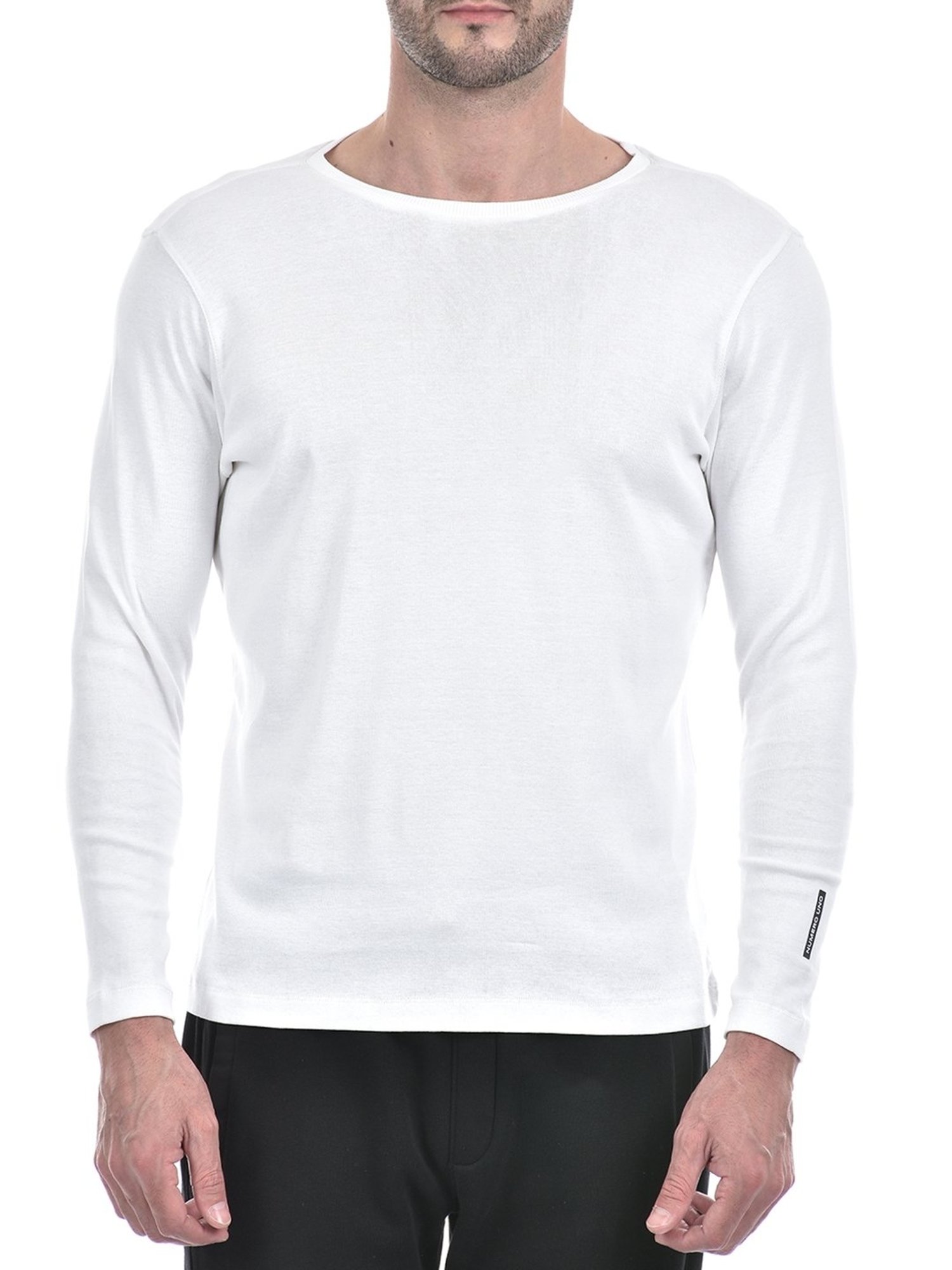 NUMERO UNO Off White Slim Fit Solid Round Neck Brushed Fleece T-Shirt