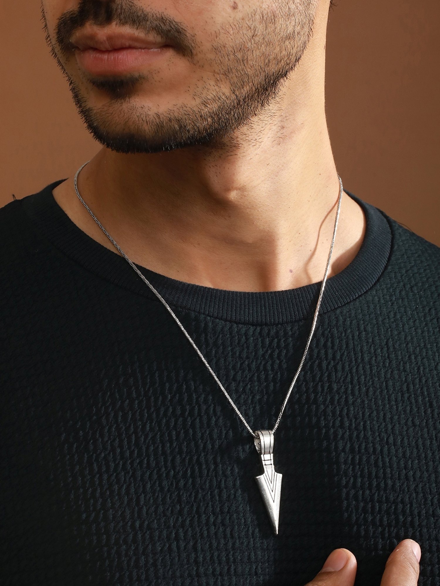 Bold by Priyaasi Striped Arrow Black Casual Pendant With Chain for Men