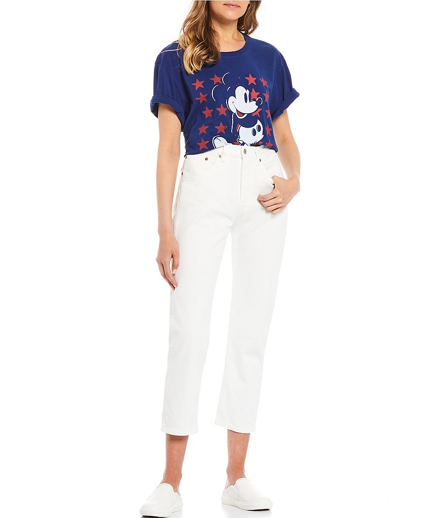 Junk Food Mickey Stars Short Sleeve Cropped Graphic Tee
