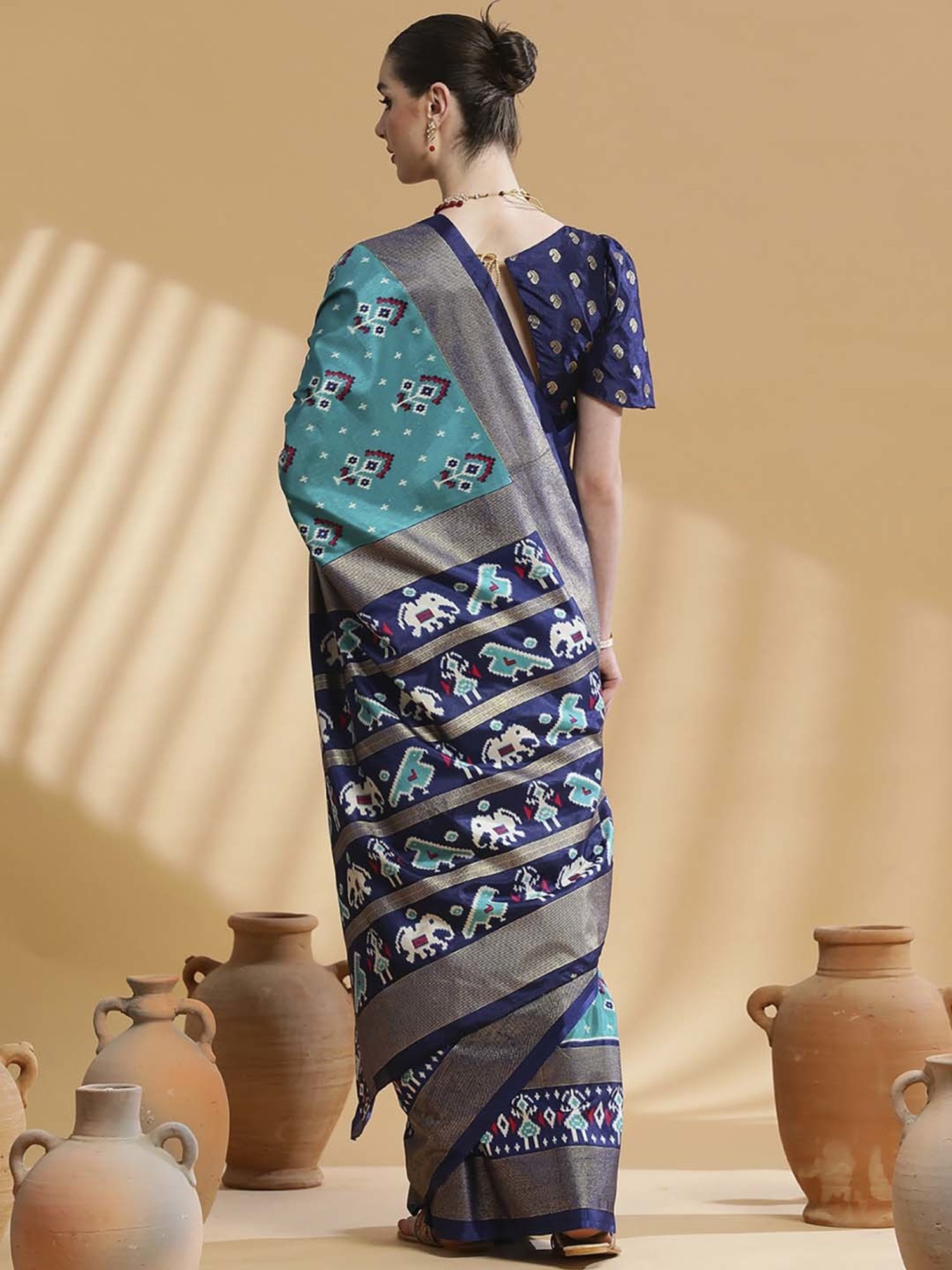Saree Mall Blue Silk Printed Saree With Unstitched Blouse