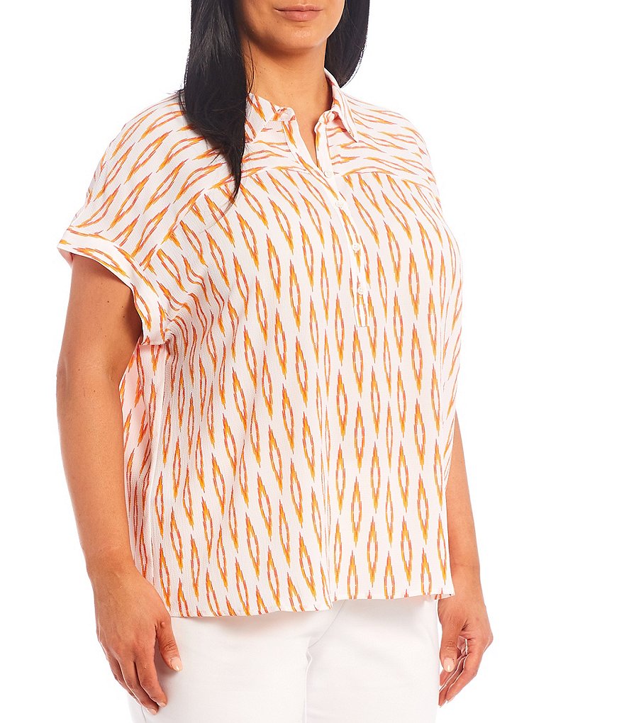 Investments Plus Size Point Collar Neck Short Sleeve Top