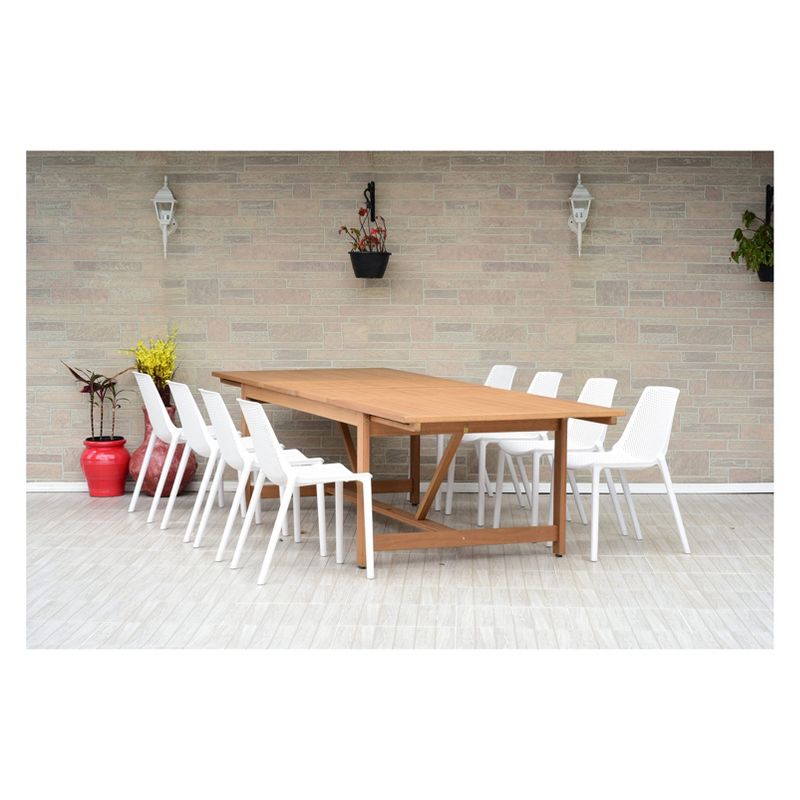 9pc Valencia Rectangular Extendable Eucalyptus/Teak Finish Patio Dining Set - Amazonia