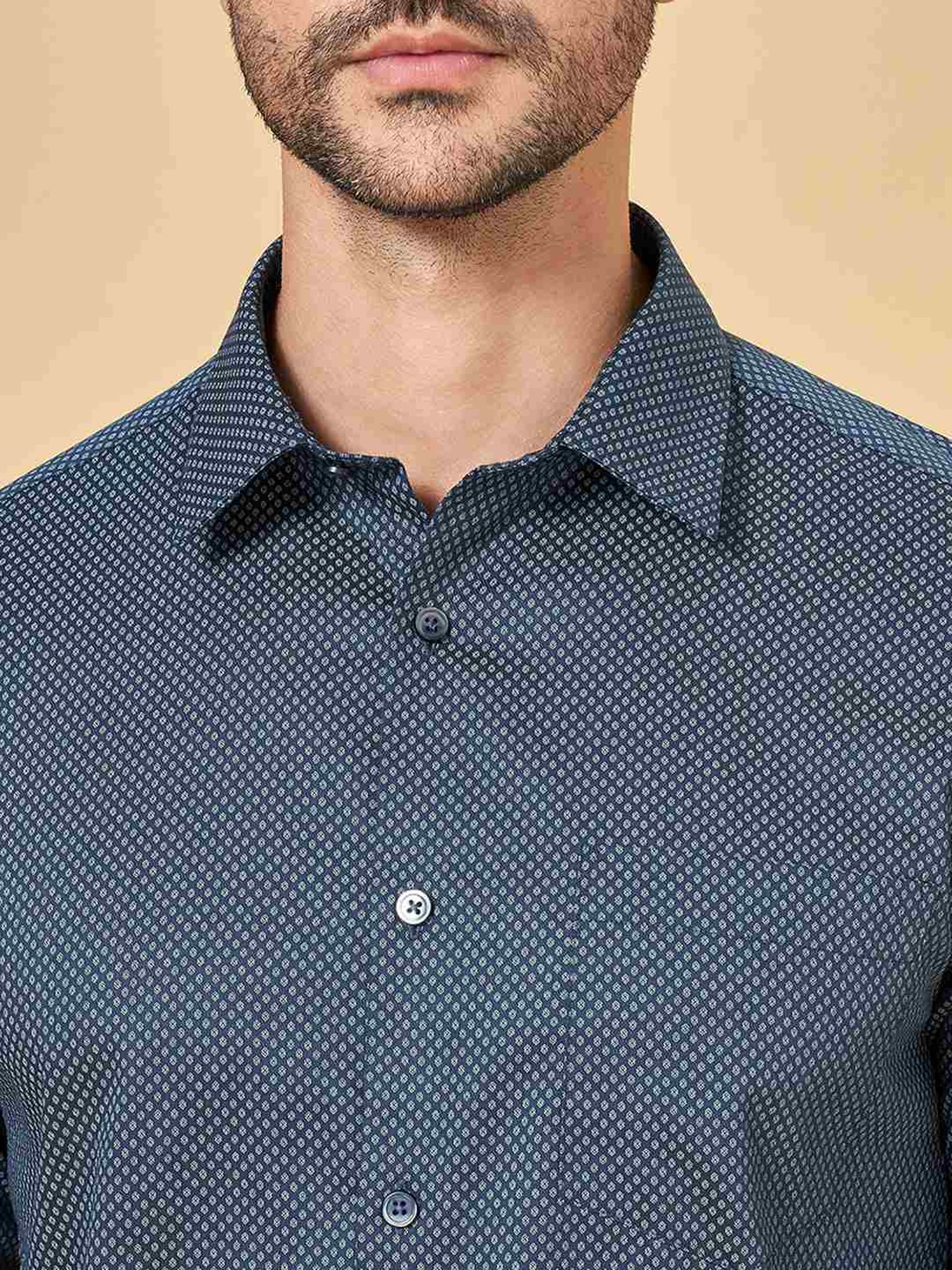 Peregrine by Pantaloons Brilliant Blue Cotton Slim Fit Printed Shirt