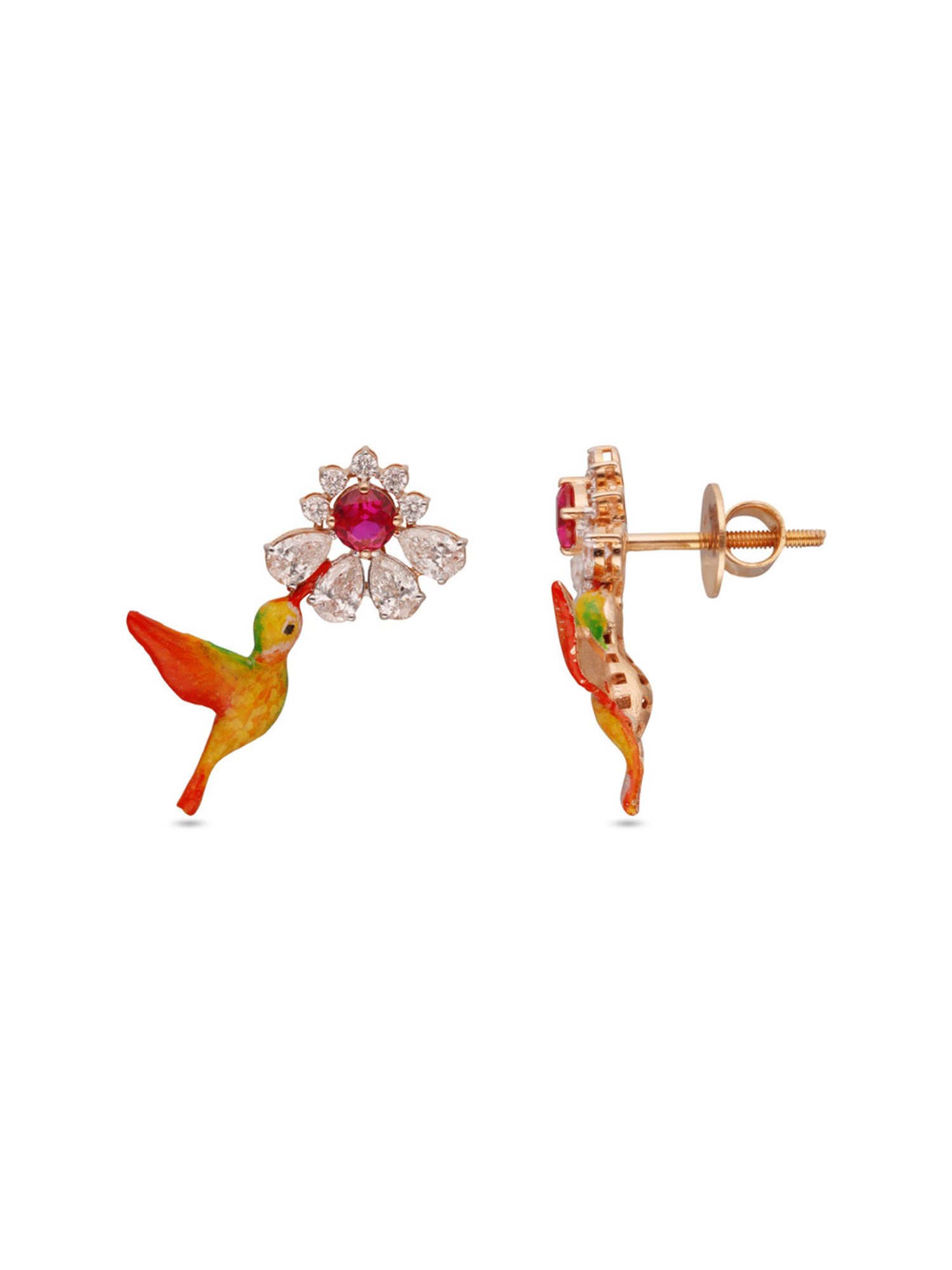C.Krishniah Chetty 18k Gold & Diamond with Gemstones Stud Earrings for Women