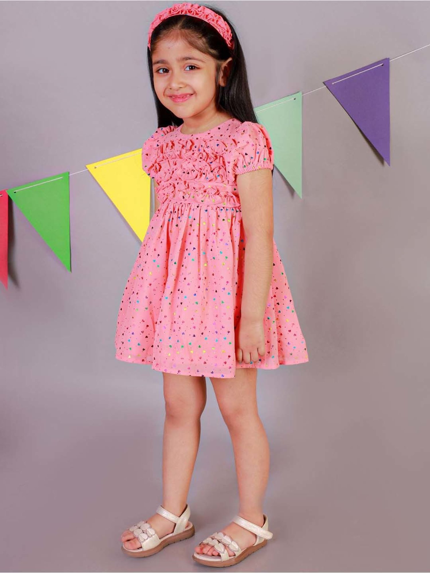 KidsDew Peach Applique Dress with Bloomer