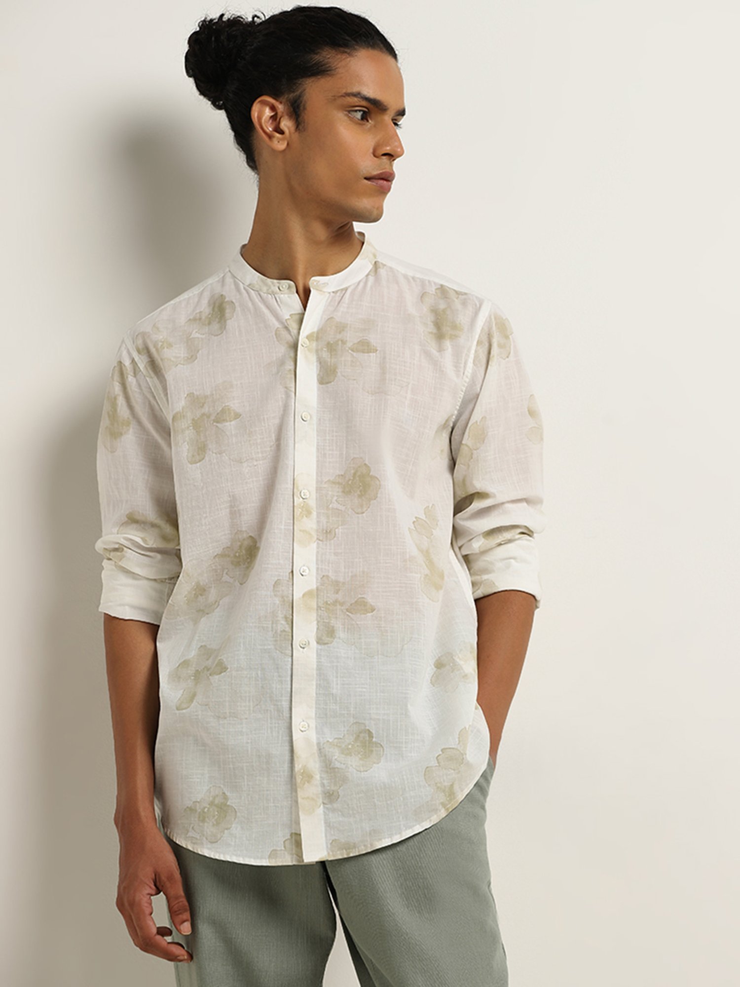 ETA by Westside Off-White Floral Design Resort-Fit Cotton Shirt