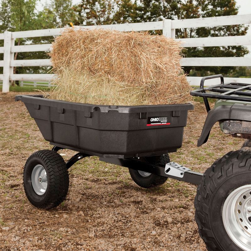 Ohio Steel 4048P-HYB 15 Cubic Foot Swivel Hybrid Lawn Tractor and ATV Utility Dump Cart with Foot Pedal, Multi Terrain Tires, and Rotating Multi Hitch