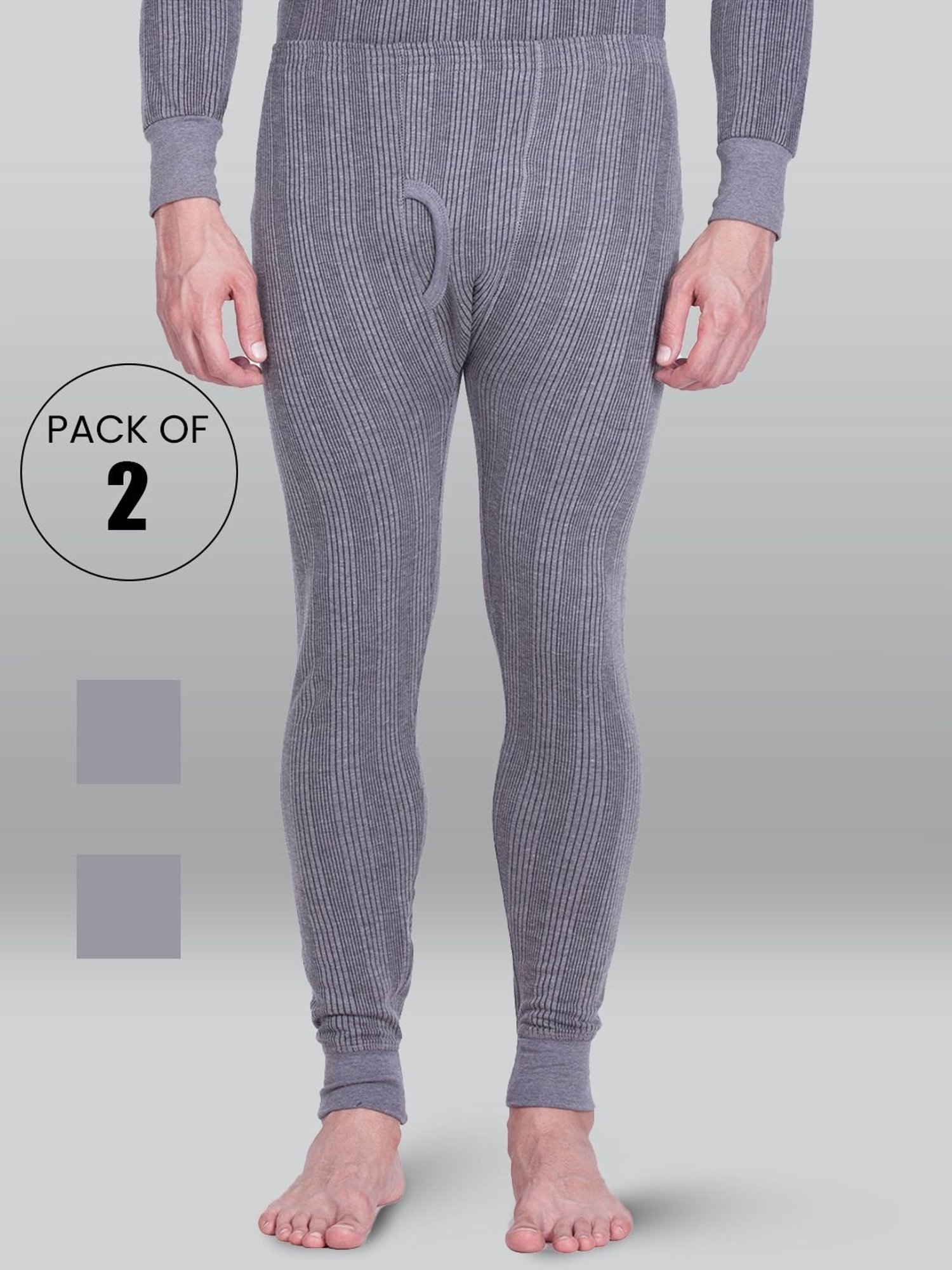 LUX Inferno Charcoal Skinny Fit Striped Thermal Bottoms - Pack of 2