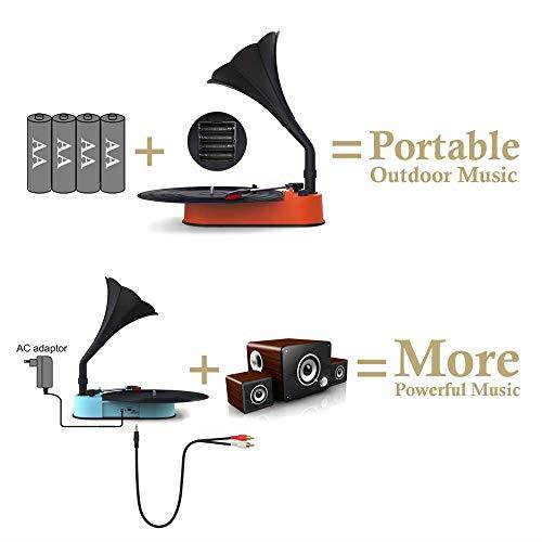 Turntable Record Player with Horn Speaker for 3345 RPM RecordsMini Gramophone Supporting Bluetooth Playback Blue