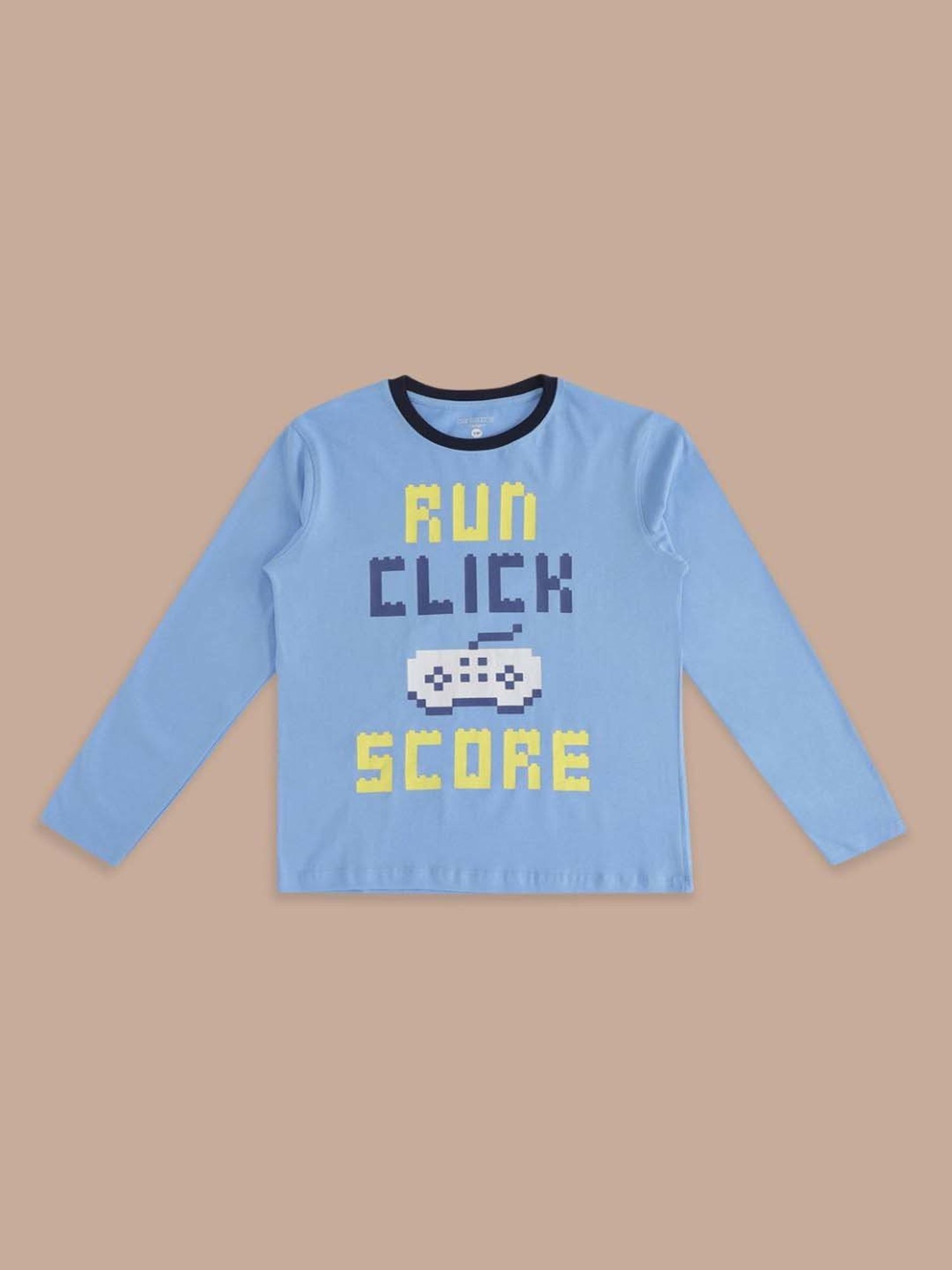 Pantaloons Baby Kids Blue & White Cotton Printed Full Sleeves T-Shirt